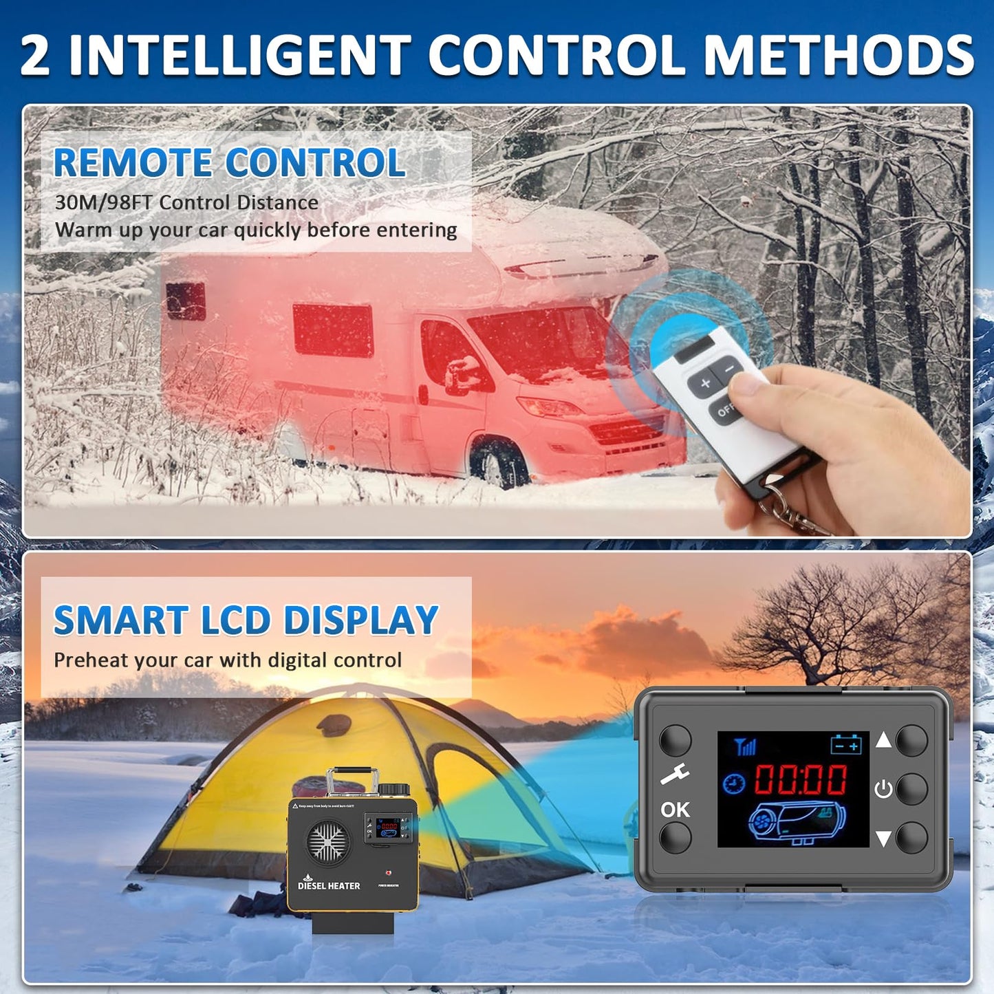 12000W Diesel Heater, 110V/24V/12V Ultra Parking Heater with Remote Control and LCD Display, 2025 Upgraded All-in-One Instant Heat Low Noise for RV Truck Boat Bus Home Shop(NO Ticking)