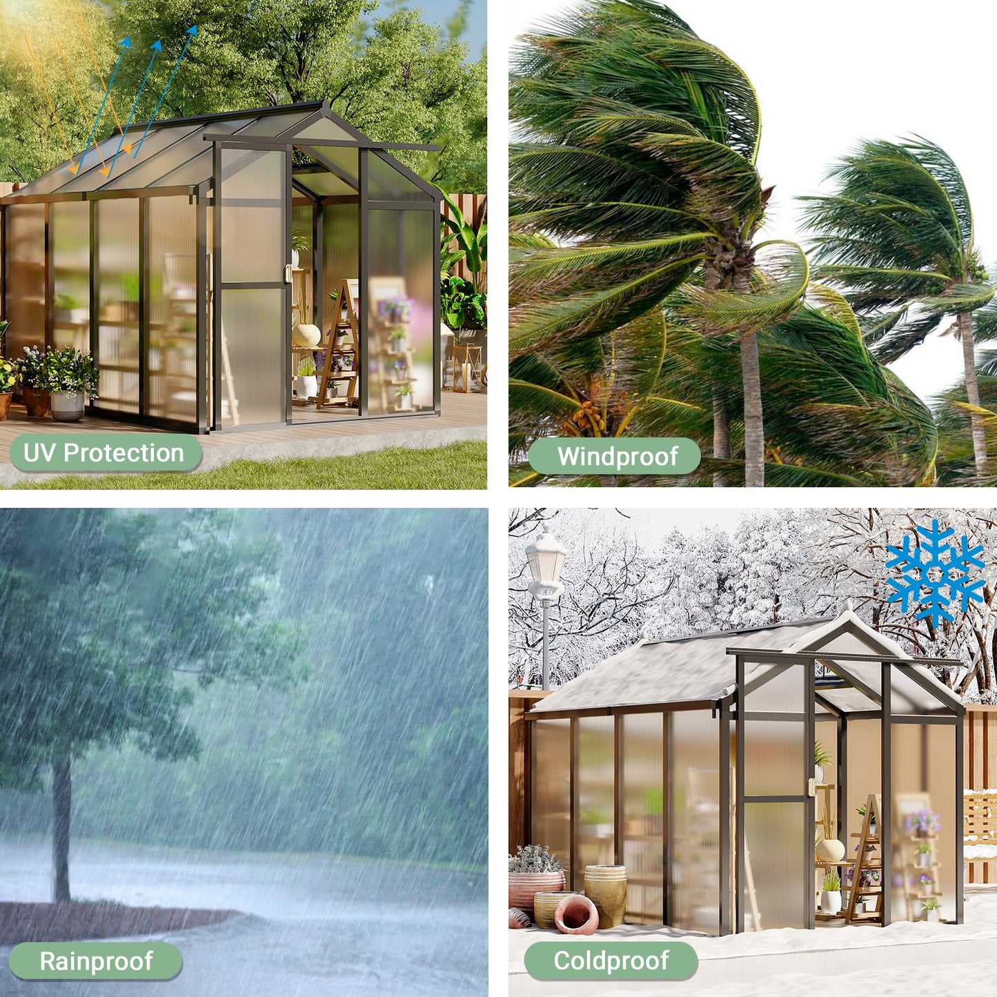 8x12 Ft Outdoor Greenhouses, Greenhouse Kit, Portablee Greenhouses with Ground Nails and Vent Windows, Sliding Lockable Door, Polycarbonate Green Houses for Outside Garden Backyard, Green