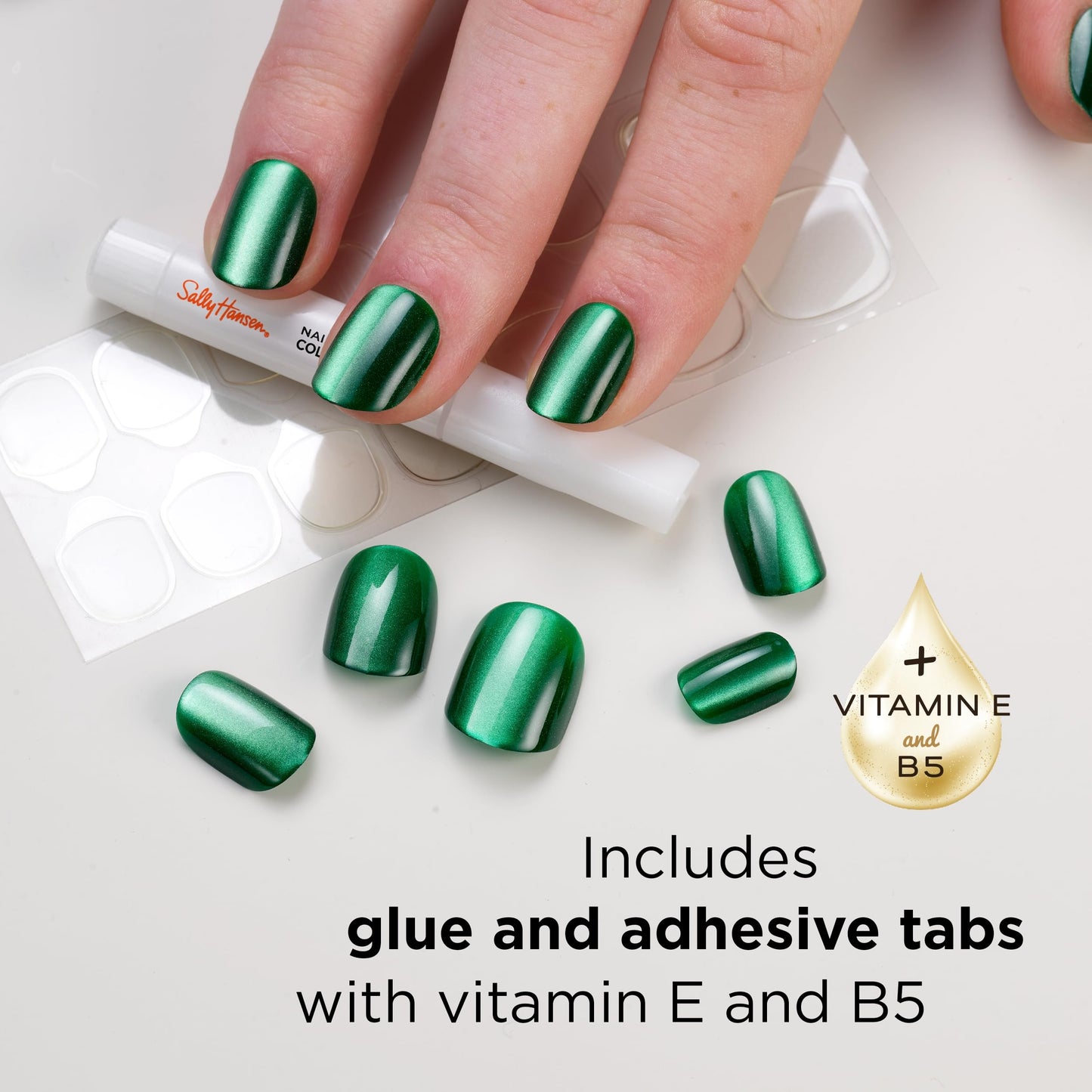 Sally Hansen Salon Effects Perfect Press-On Nails | Square Shape | Easy to Apply, Non-Damaging | 30 Nails, Nail Glue, Adhesive Tabs, File | Don't Be Jewel