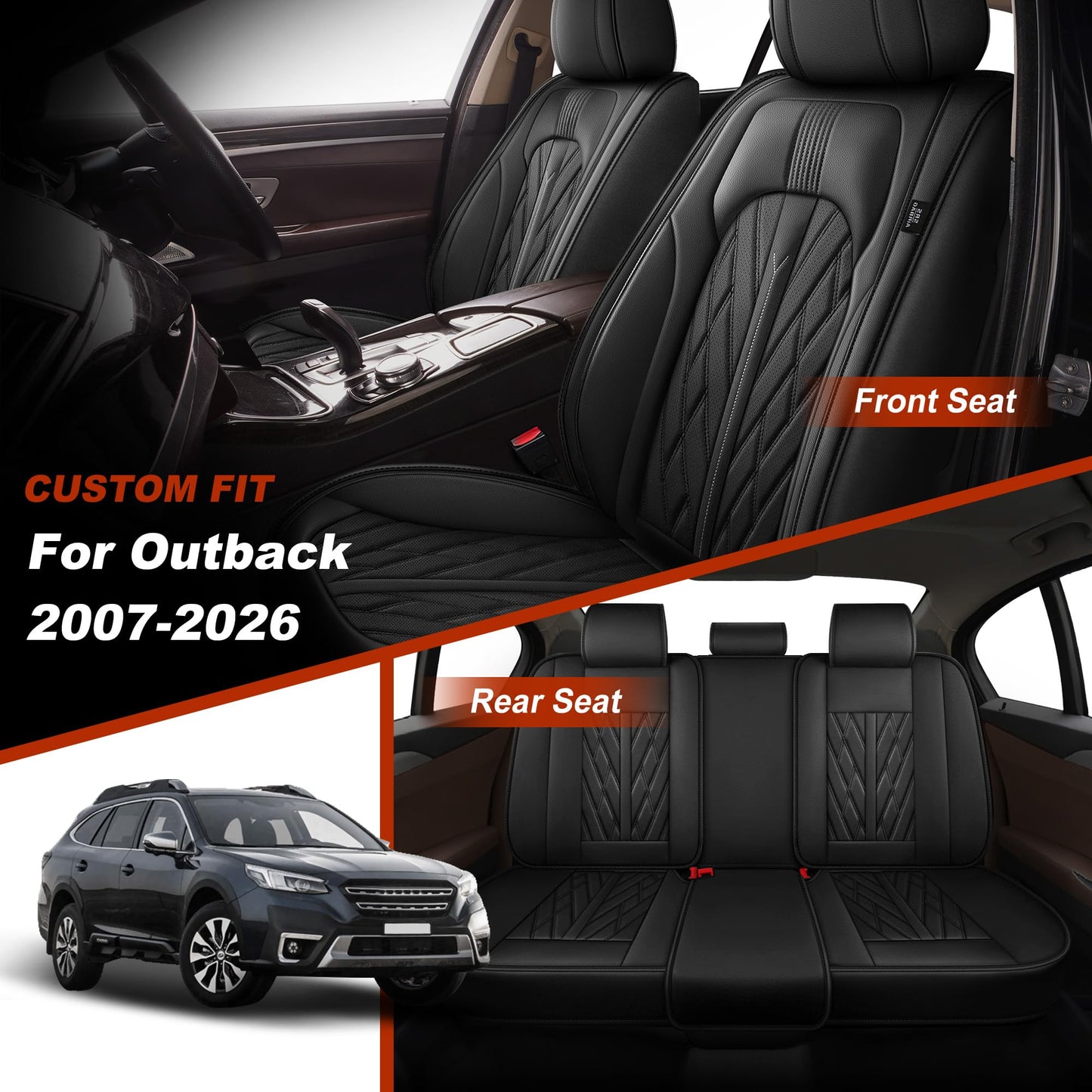 TTX LIGHTING Seat Covers Fit for Subaru Outback 2007-2026 Seat Covers Full Set Car Seat Covers Faux Leather Breathable Waterproof Car Seat Protector (5 Seats, Black)