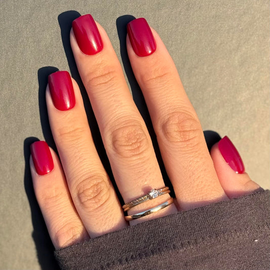 AFTER HOURS Press-On Nails by Lavaa Beauty | Short Square Glossy Bright Burgundy Nails