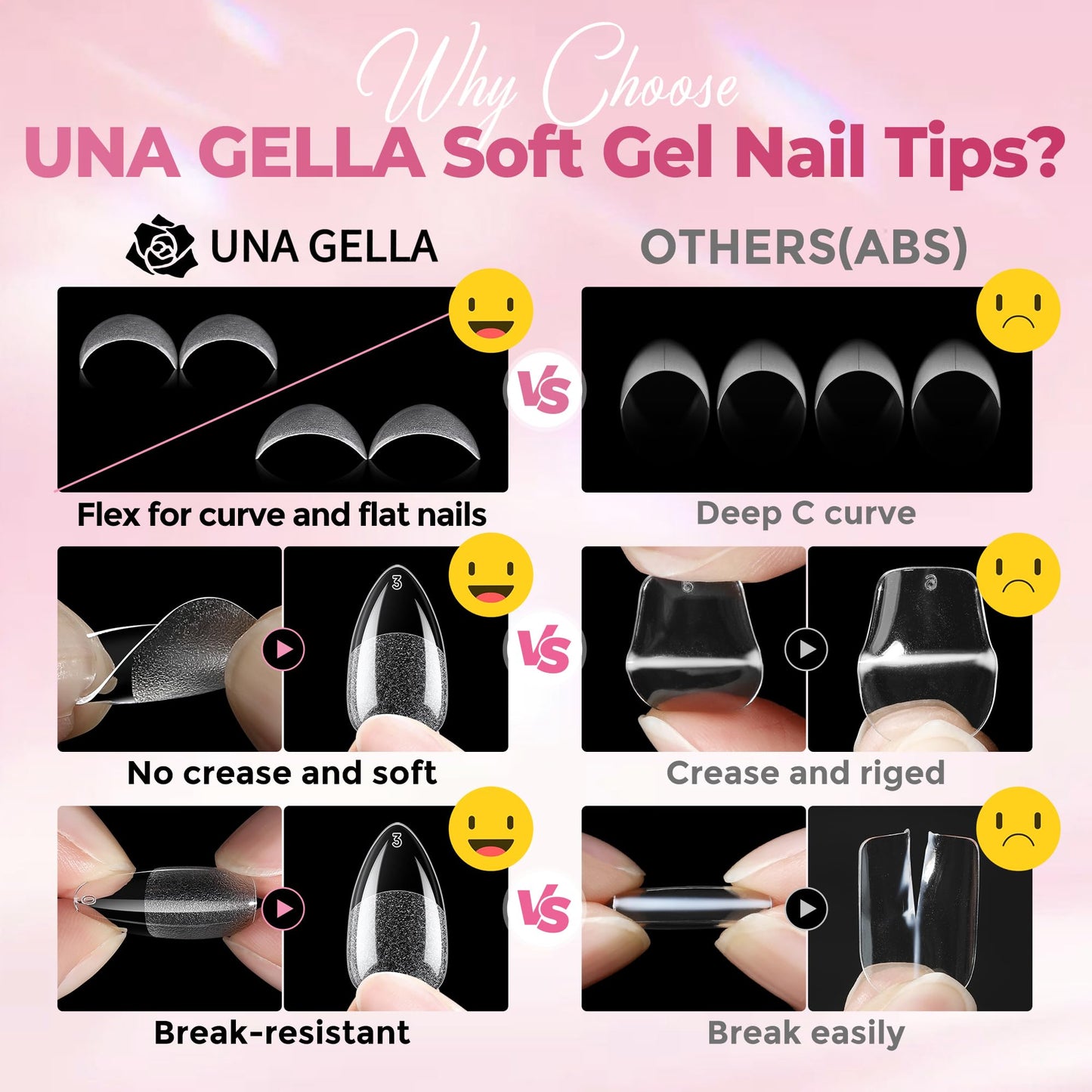 UNA GELLA Short Almond Nail Tips: 450PCS Short Fake Acrylic Nail Tips 15 Sizes Soft Pre-shape Press On Nails Almond For Full Cover Nails Extension Home DIY Salon