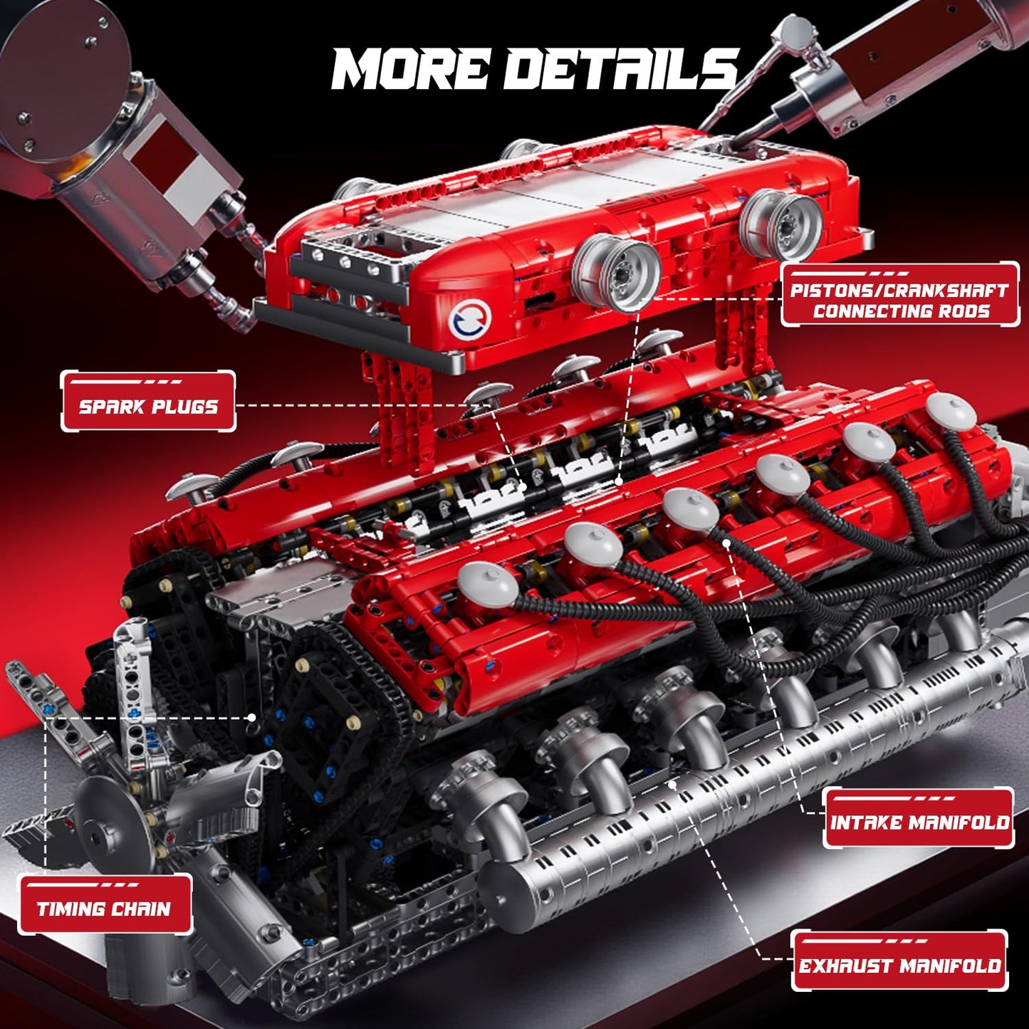 Mould King V12 Engine Model Kit that Runs - Motorized Mini Engines Building Blocks Set with Battery & Gearshift, Car Construction STEM Toy for Adults, DIY Mechanic Engineering Kit (3472+ PCS)