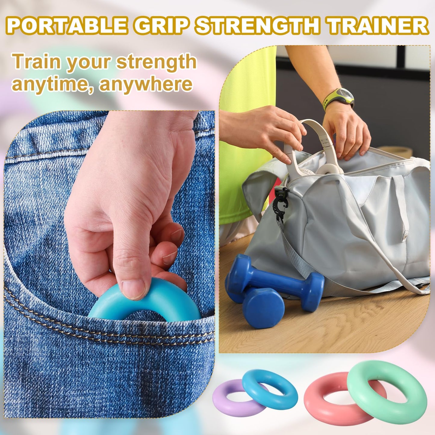 YELARXI Grip Strength Trainer Rings, Portable Hand Grip Strengthener Finger Forearm Strengthener - Fitting for (Athletes/Rock Climbing/Workout/Fitness), 2.8" & 10 LB & Pink"