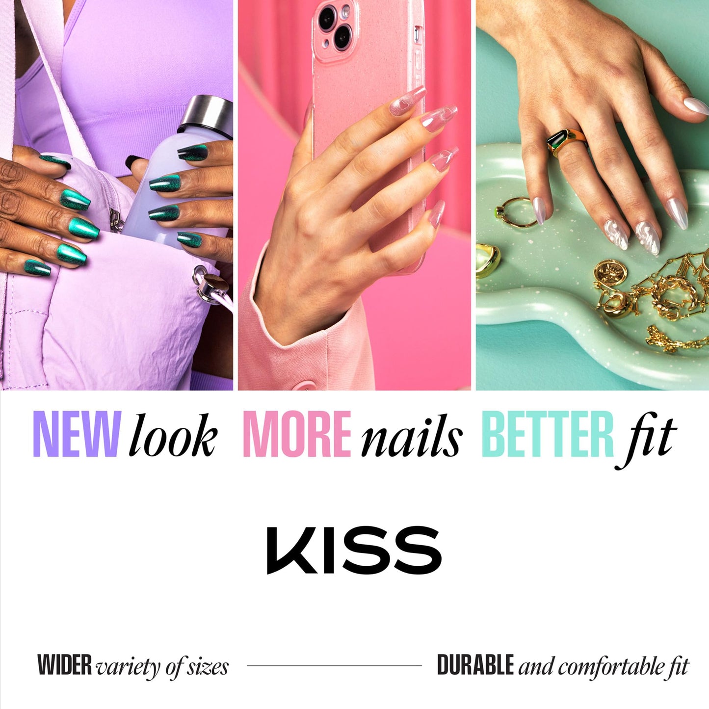 Kiss Core, Press On Nails, Nail glue included, 'Perfection', White, Petite Size, Squoval Shape, Includes 32 Nails, 2g Glue, 1 Manicure Stick, 1 Mini File