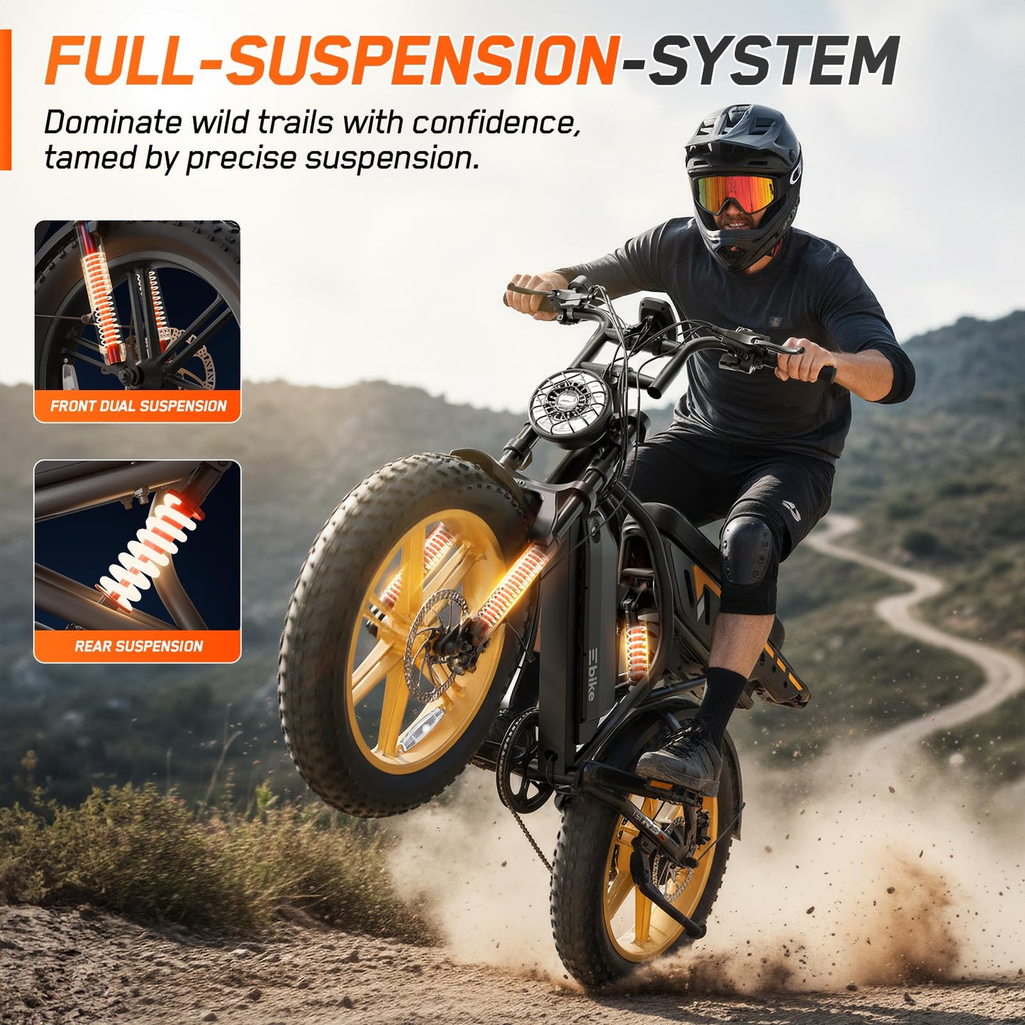 Electric Bike for Adults, 1500W Peak Motor Retro E Bike, Removable 48V 15Ah Battery, 20"x4.0 Fat Tire, 30 MPH Max Speed, 65 Miles Range, Ebike with Suspension, Fashion Design Wheels Hub Yellow