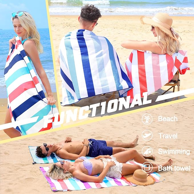 Exclusivo Mezcla 6 Pack Microfiber Quick Dry Beach Towels, Large Lightweight Sandfree Pool Towels for Swimming Camping Travel with Bag (Multi, 30x60 Inches)