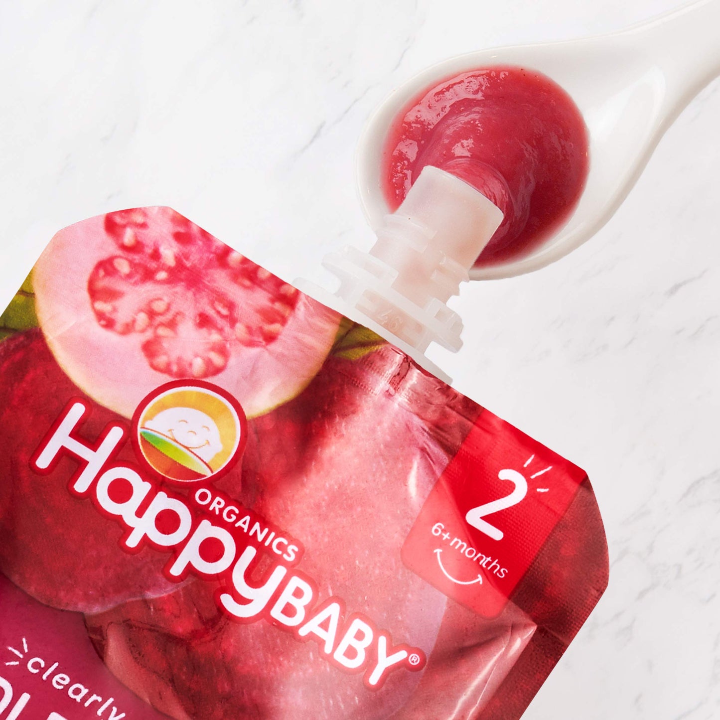 Happy Baby Organics Stage 2 Baby Food Pouches, Gluten Free, Vegan & Healthy Snack, Clearly Crafted Fruit & Veggie Puree, Apples, Guavas & Beets, 4 Ounces (Pack of 16)