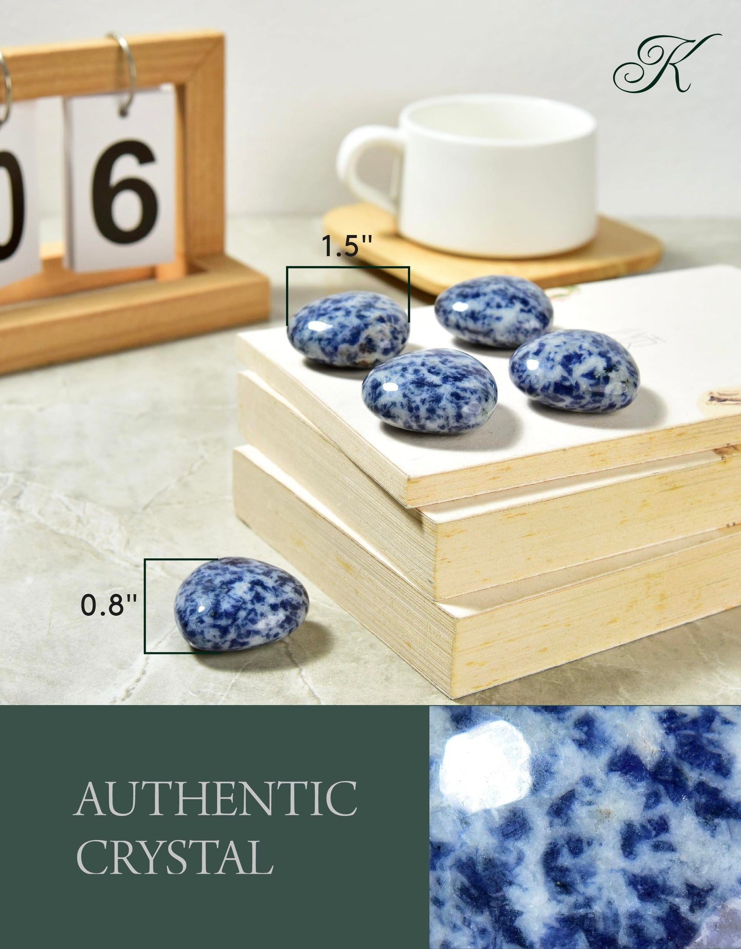 KALIFANO Sodalite Heart Carving - High Energy Iron Stone Sodlita with Healing Properties - Reiki Crystal Used for Increased Self Esteem (Information Card Included)