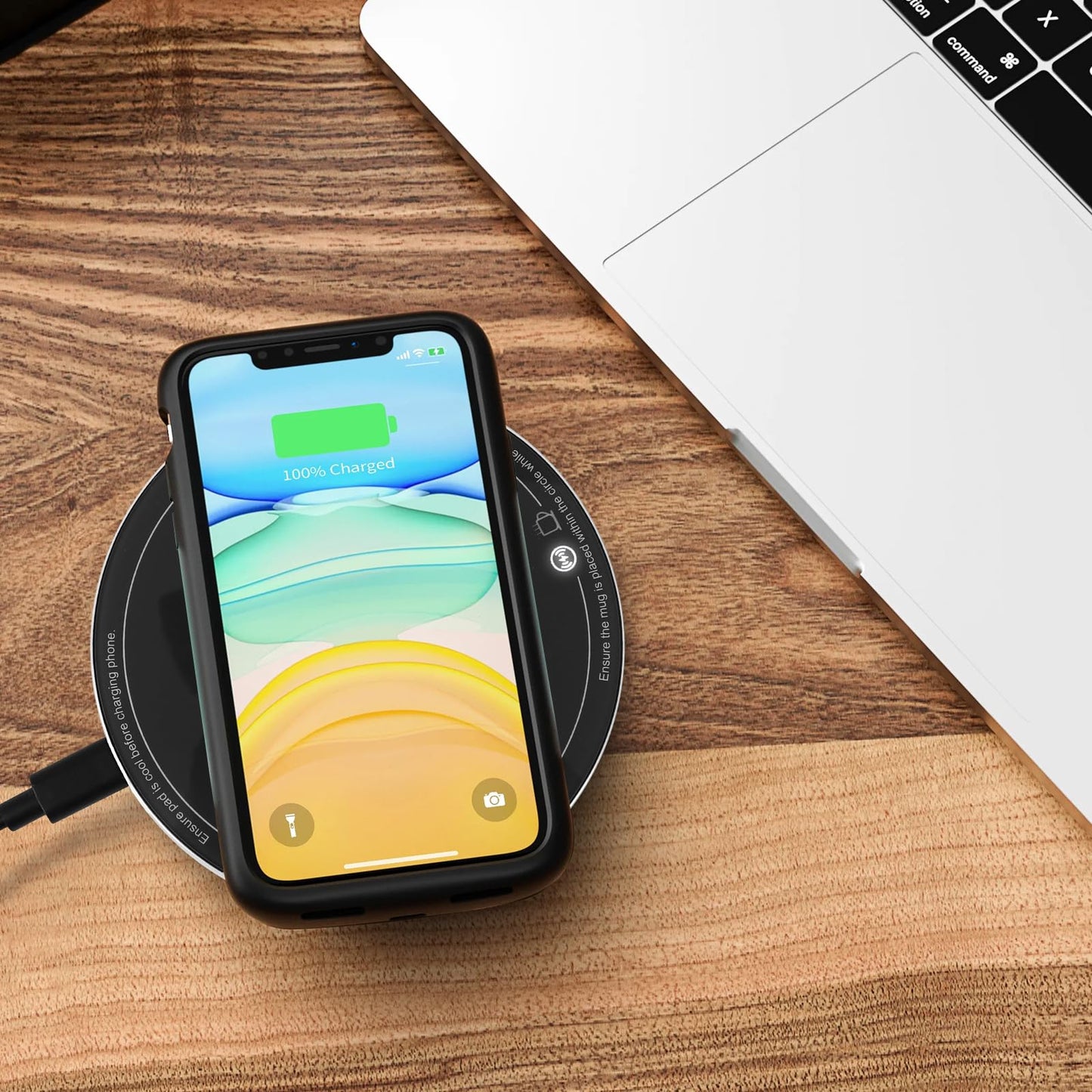 APEKX Warm Cup Coffee Mug Warmer Set - Smart Stable Constant Temperature 131°F, 15W Wireless Charging, 12.8 oz Capacity - Supports USB-C Interface, Automatic Power On/Off Function (4 H). (Black)