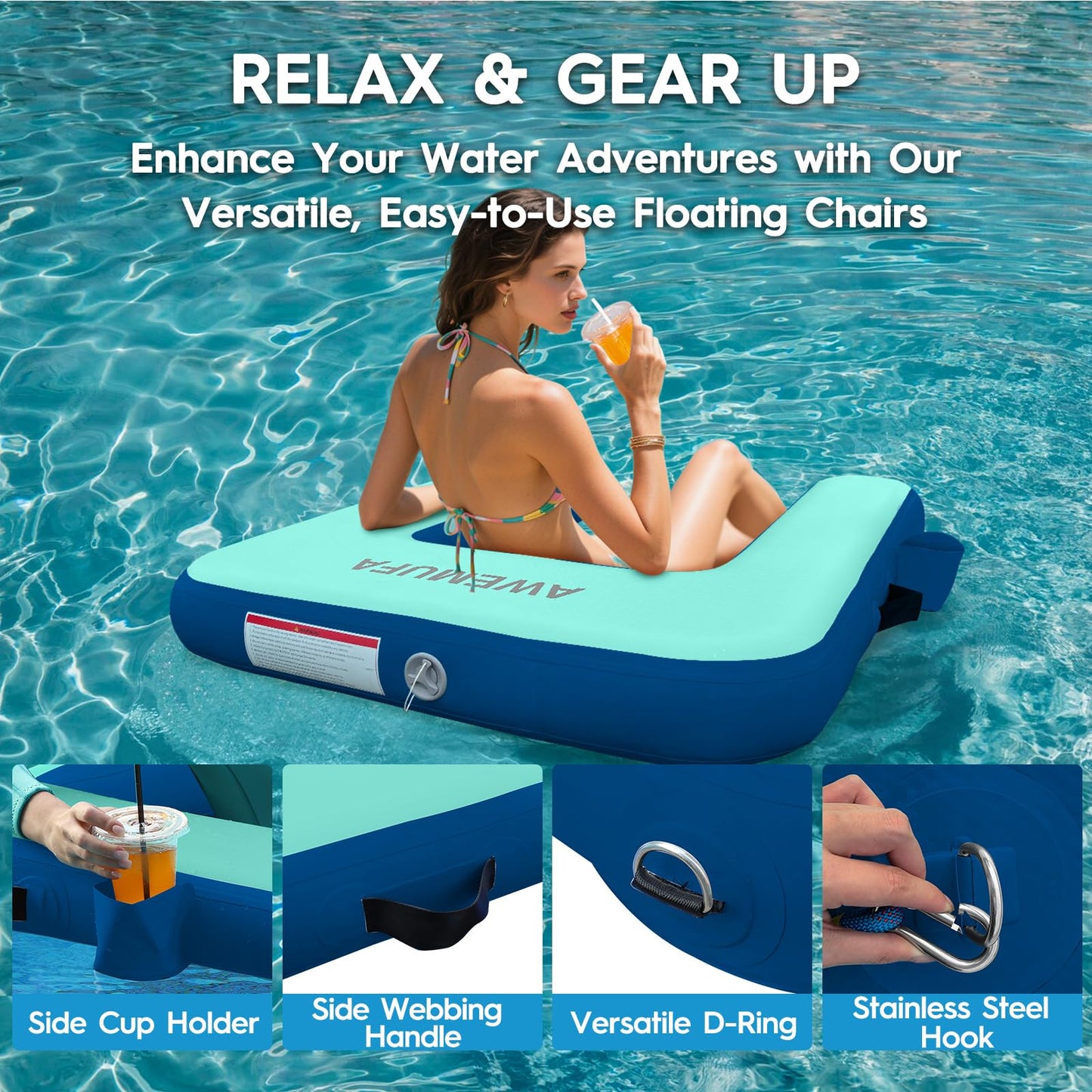 AWEMUFA 3.3x4ft Inflatable Chair for Adults, Inflatable Floating Chair Pool Floats Pool Lounger Chairs Water Floats Pool Chair Floats River Lake Floats Outside Tanning Arm Floaties