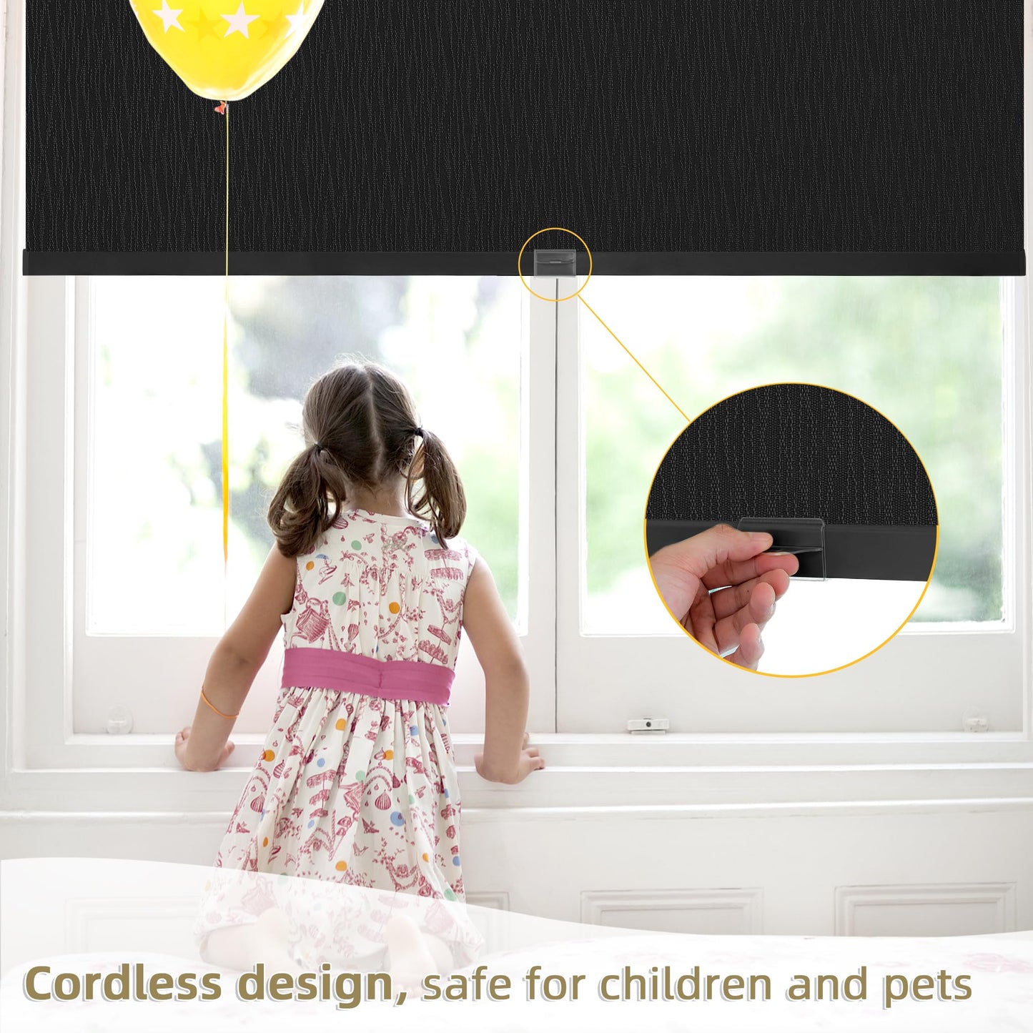 ChrisDowa Cordless Blackout Roller Shades for Windows, Striped Free-Stop Window Blinds with Privacy, Thermal Insulated Window Shades for Home, Office and Door. Black, 20" W x 72" H
