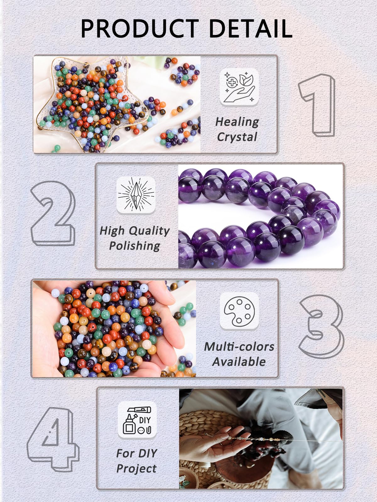 Jovivi 7 Chakras Natural Stone Beads Colorful 100pcs 8mm Mixed Energy Healing Crystals Polished Round Gemstone Beads,Genuine Real Stone Beads for Bracelet Necklace Jewelry Making