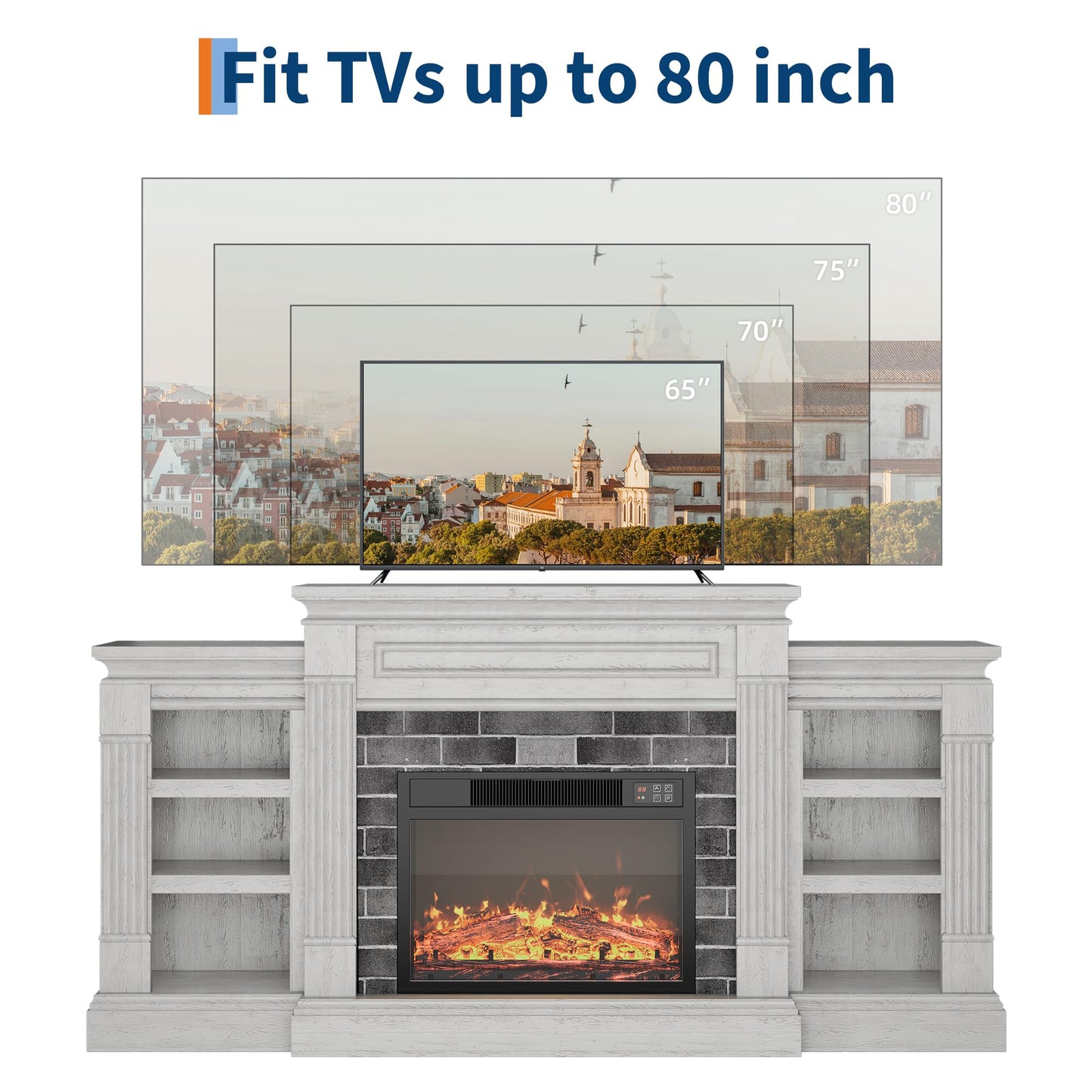 71'' Fireplace TV Stand with 23'' Electric Fireplace, Mid Century TV Console, Entertainment Center with Storage for Living Room, Bedroom