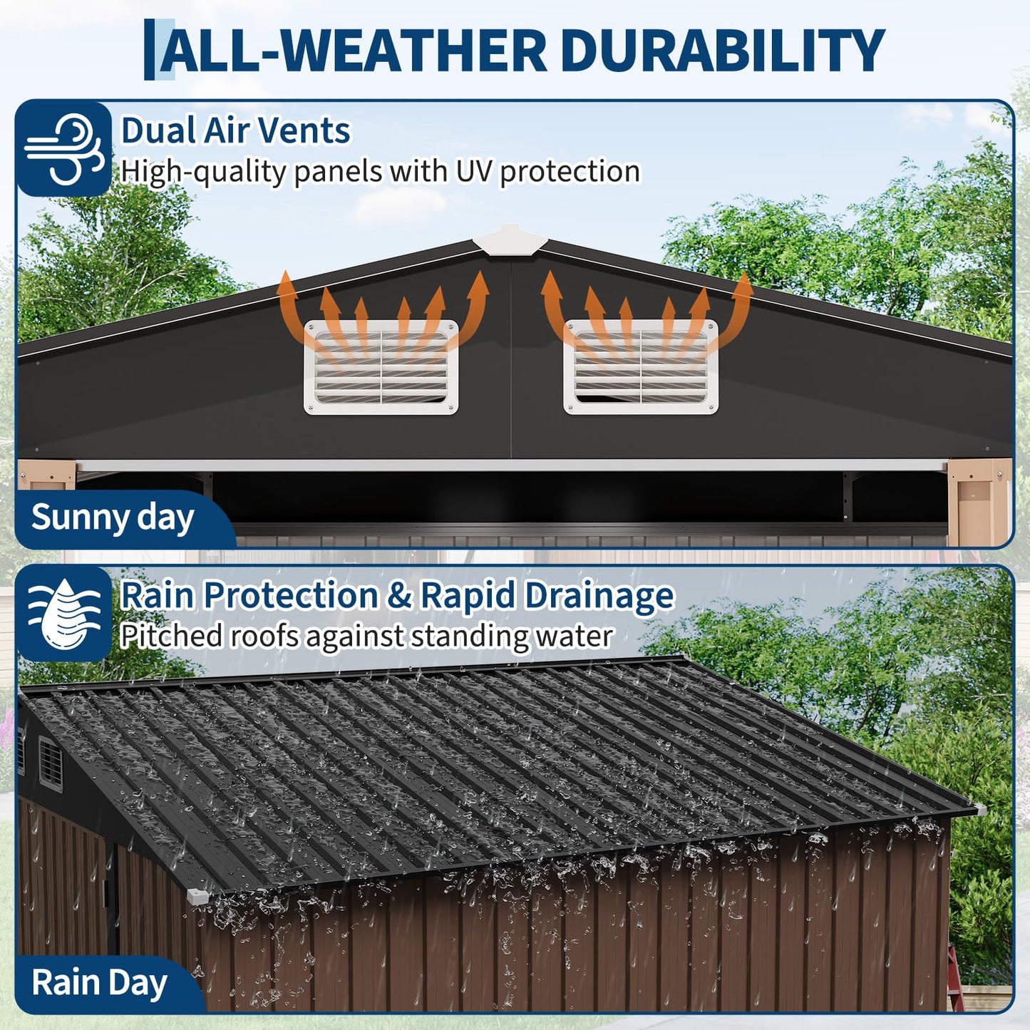 GarveeLife 12 X 10 ft Outdoor Storage Shed, Metal Garden Sheds & Outdoor Storage with Updated Frame Structure, Backyard Garden Terrace Tool Shed for Backyard, Lawn, Patio, Bike Storage, Brown