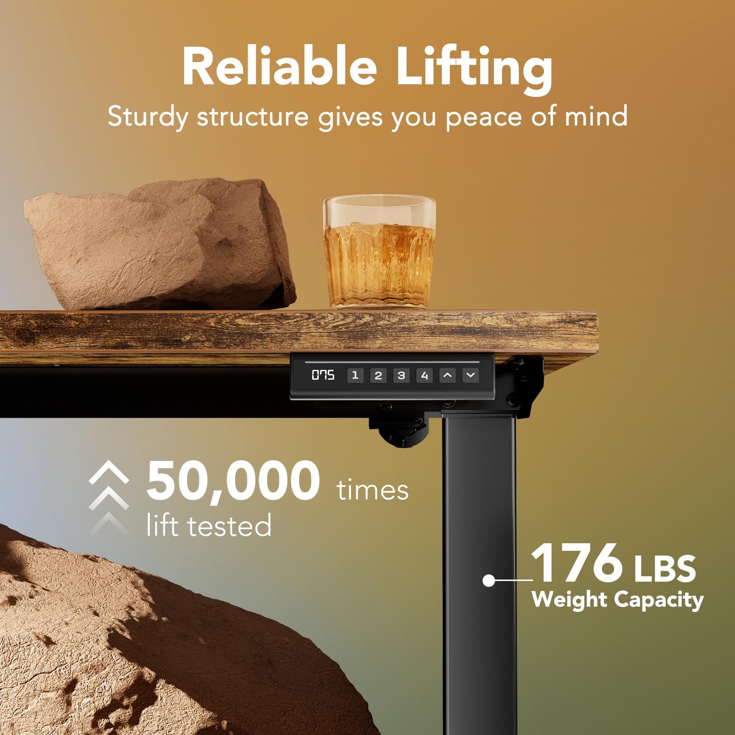 HUANUO Electric Standing Desk,48" x 24" Height Adjustable Desk, 4 Memory Height Settings, Sit to Stand Up Desk for Home Office, with Headphone Hook, Cable Manager, Vintage Brown