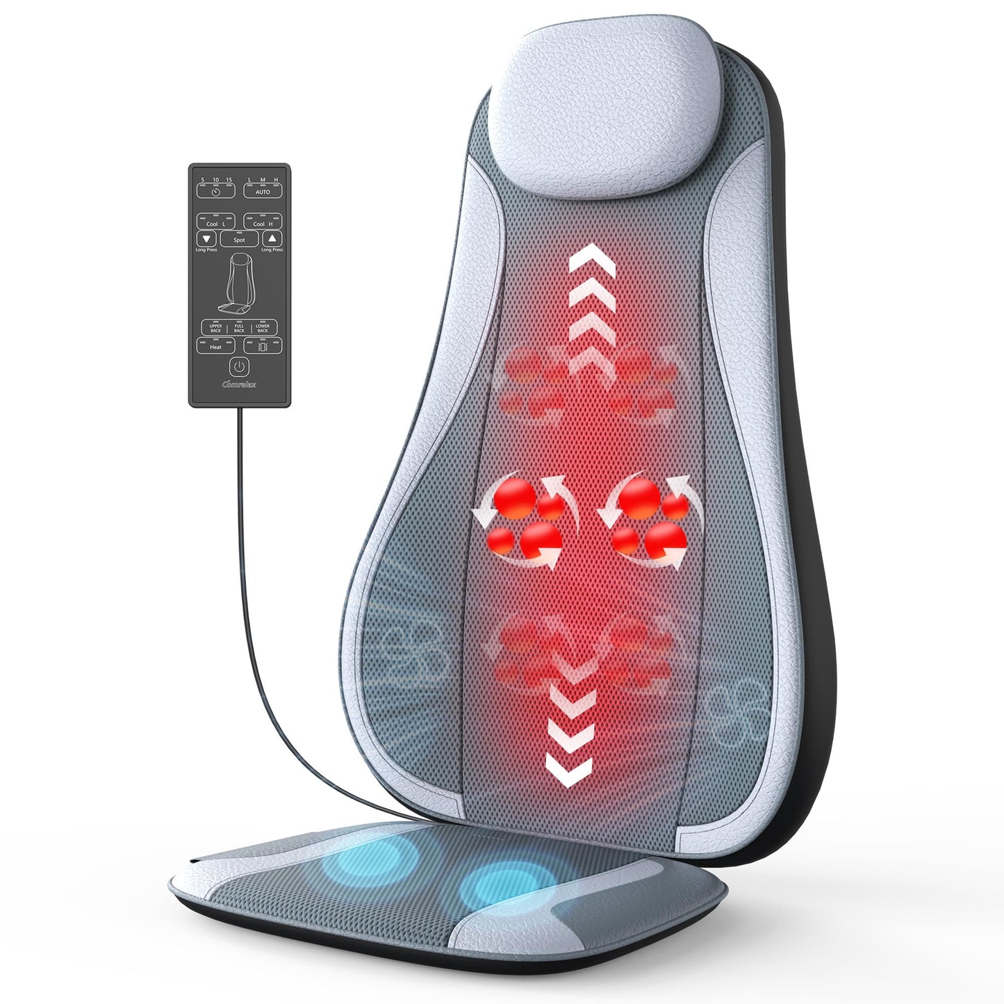 comrelax Shiatu Back Massager with Heat & Cooling, Kneading Rolling Vibration Chair Massager for Deep Tissue Pain Relief, Massage Chair Pad for Home & Office