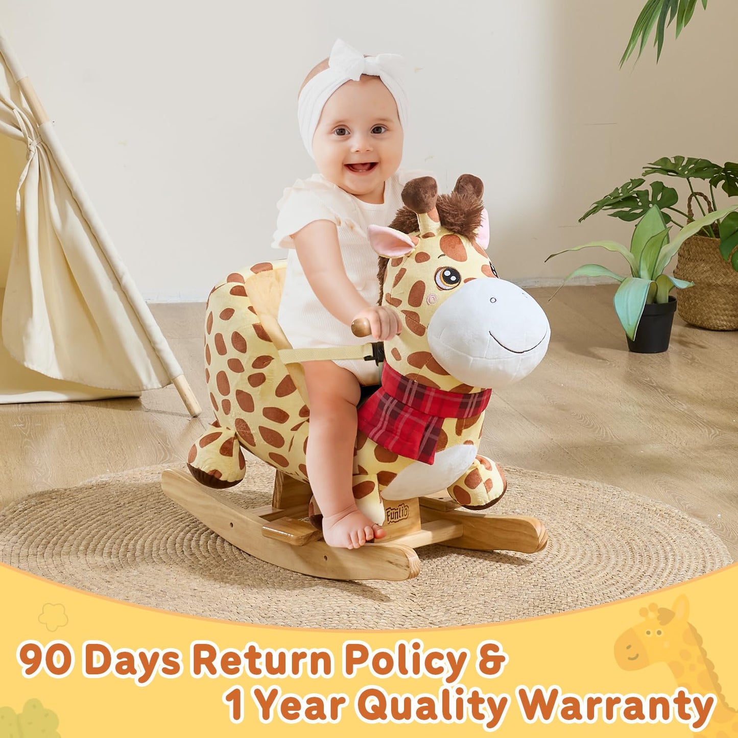 FUNLIO Giraffe Baby Rocking Horse for Toddlers 6 Months to 3 Years, Playful & Vivid Giraffe Rocker for Baby, Stuffed Plush Ride-on Rocking Animal, Easy to Assemble, CPC & CE Certified