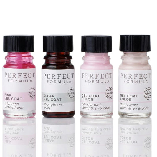 Perfect Formula Gel Coat Manicure Set - Nail Strengthener, Keratin Nail Treatment, Pink, Powder Pink, Taupe and Clear - Nail Strengthener for Damaged Nails - Made In The USA, 0.17 Fl Oz (4 Pieces)
