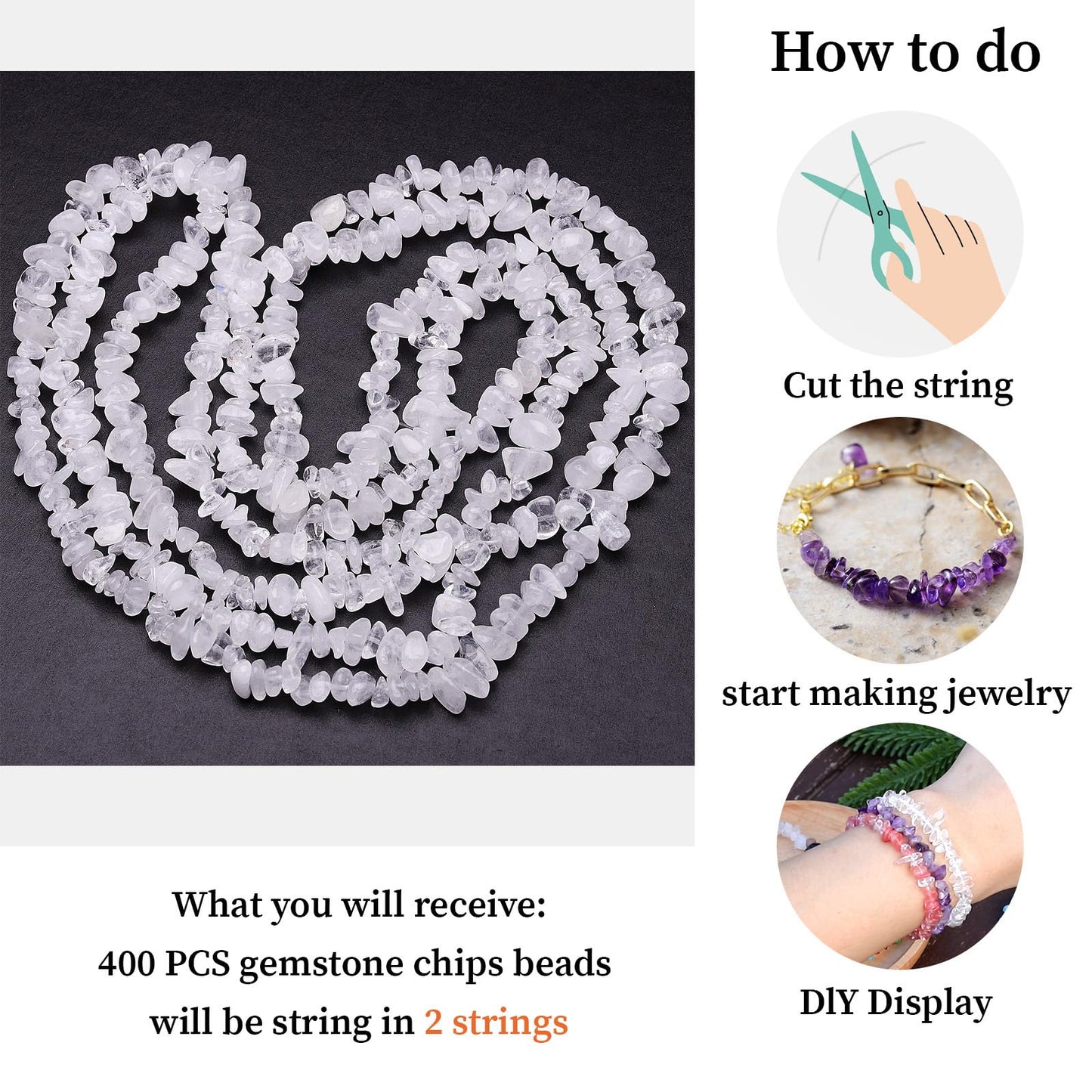400pcs Natural Chip Stone Beads for Jewelry Making Clear Quartz 5-8mm Irregular Gemstones Healing Crystal Loose Rocks Bead Hole Drilled for Ring Earrings Necklace Bracelet Making DIY Art Crafts