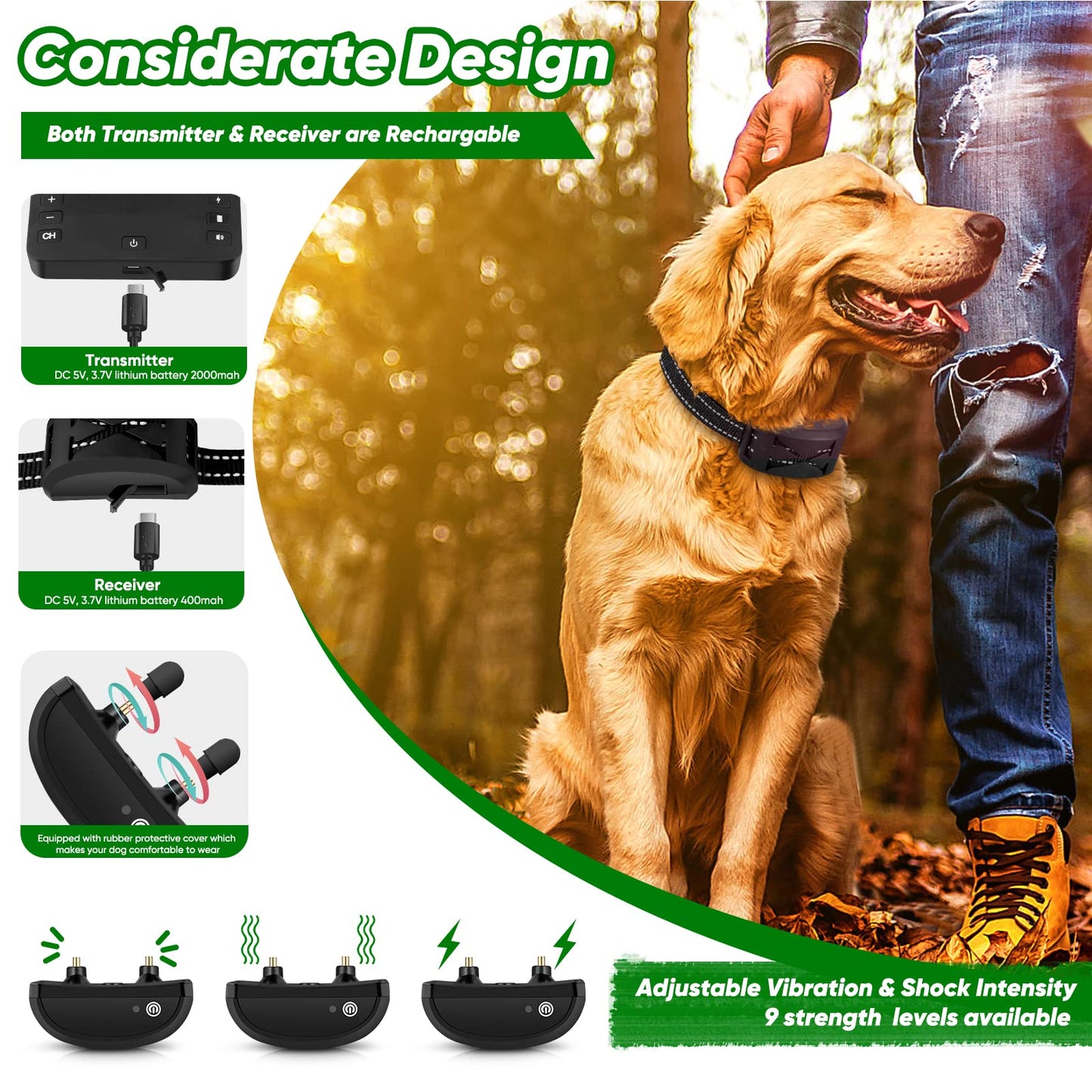 BHCEY Wireless Dog Fence, 2025 Electric Fence for 2 Dogs Shocks Training Collar Remote 2-in-1,Wireless Pet Containment System with Adjustable Vibration & Shock Training Collar for All Dogs