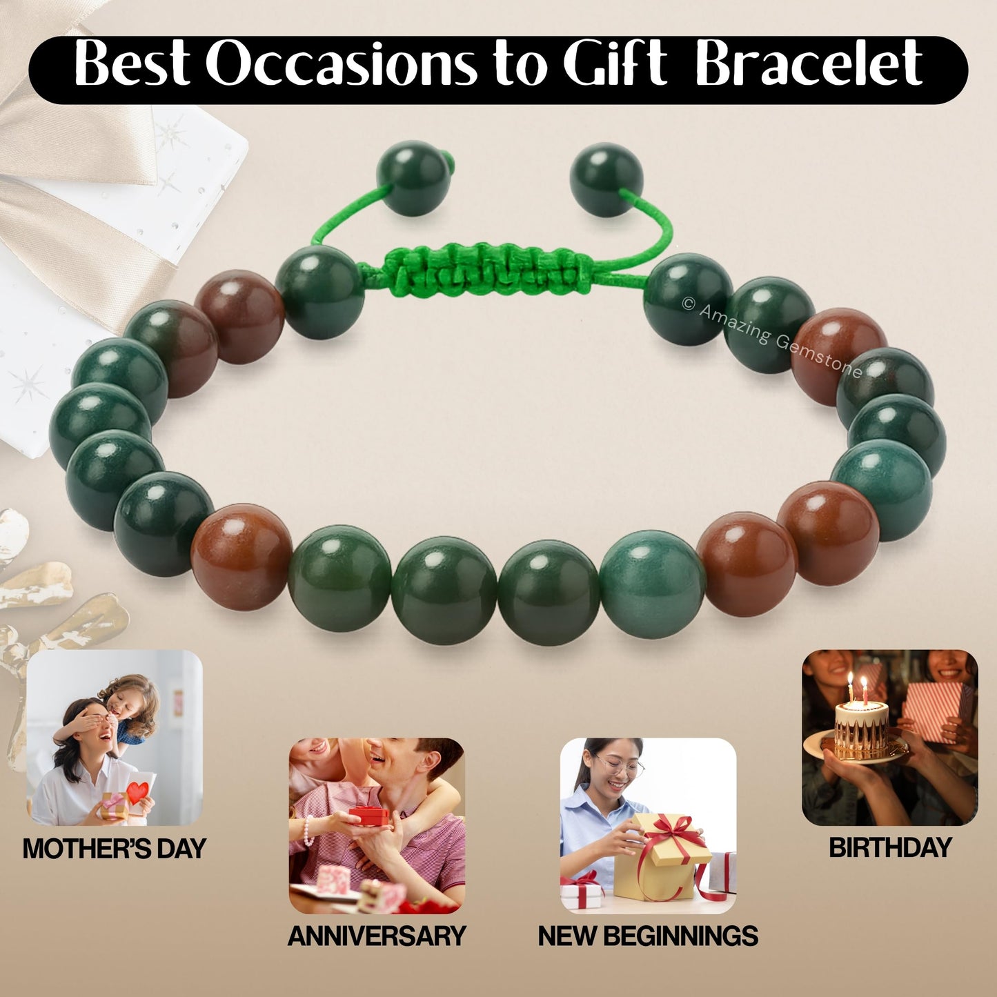 Amazing Gemstone Bloodstone Bracelet for Women Men's Gifts - Protection Healing Crystal Bracelet - 8mm Gemstone Beaded Adjustable Bracelet Pulseras Para Hombres Mujer Stocking Stuffers