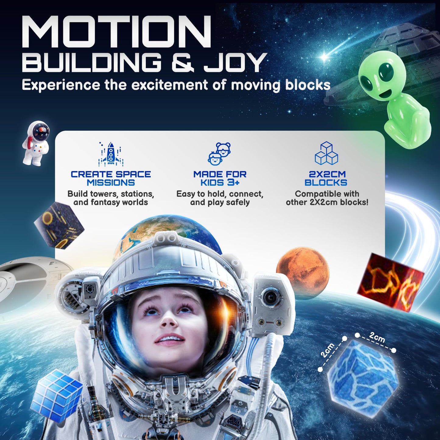 PLAYIQ 181-Piece Magnetic Building Blocks Set – STEM Toys for Kids Ages 3+ | Educational Space-Themed Magnetic Construction Kit with LED Light-Up Cubes | Sensory Gift Toy for Boys & Girls