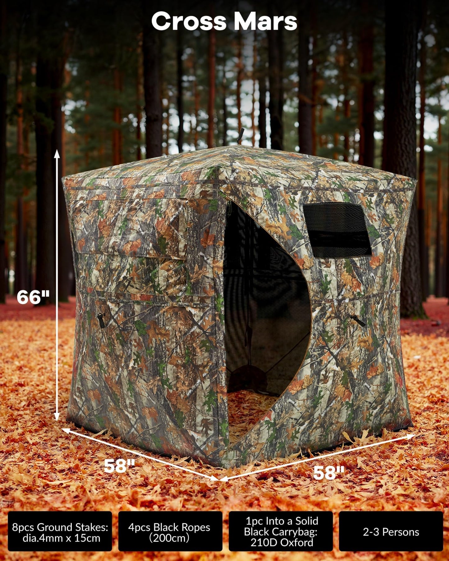 ChicCoutured Hunting Blinds- Portable 2-3 Person 270 Degree See Through Hunting Blind with Carrying Bag, Outdoor Turkey Gear, Ground Hunting Tent for Deer & Turkey Hunting