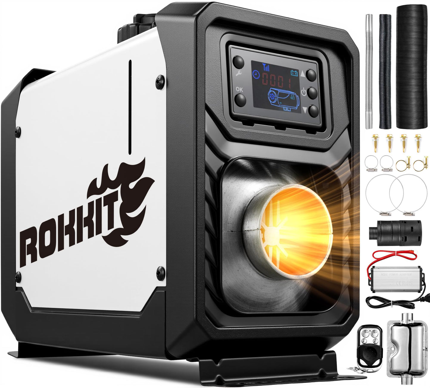ROKKIT 8KW Diesel Heater, 110V/12V All-in-One Diesel Air Heater, Portable Diesel Heater with LCD Monitor & Remote Control, Fast Heating Low Noise Diesel Parking Heater for Tent, Car, RV, Camper