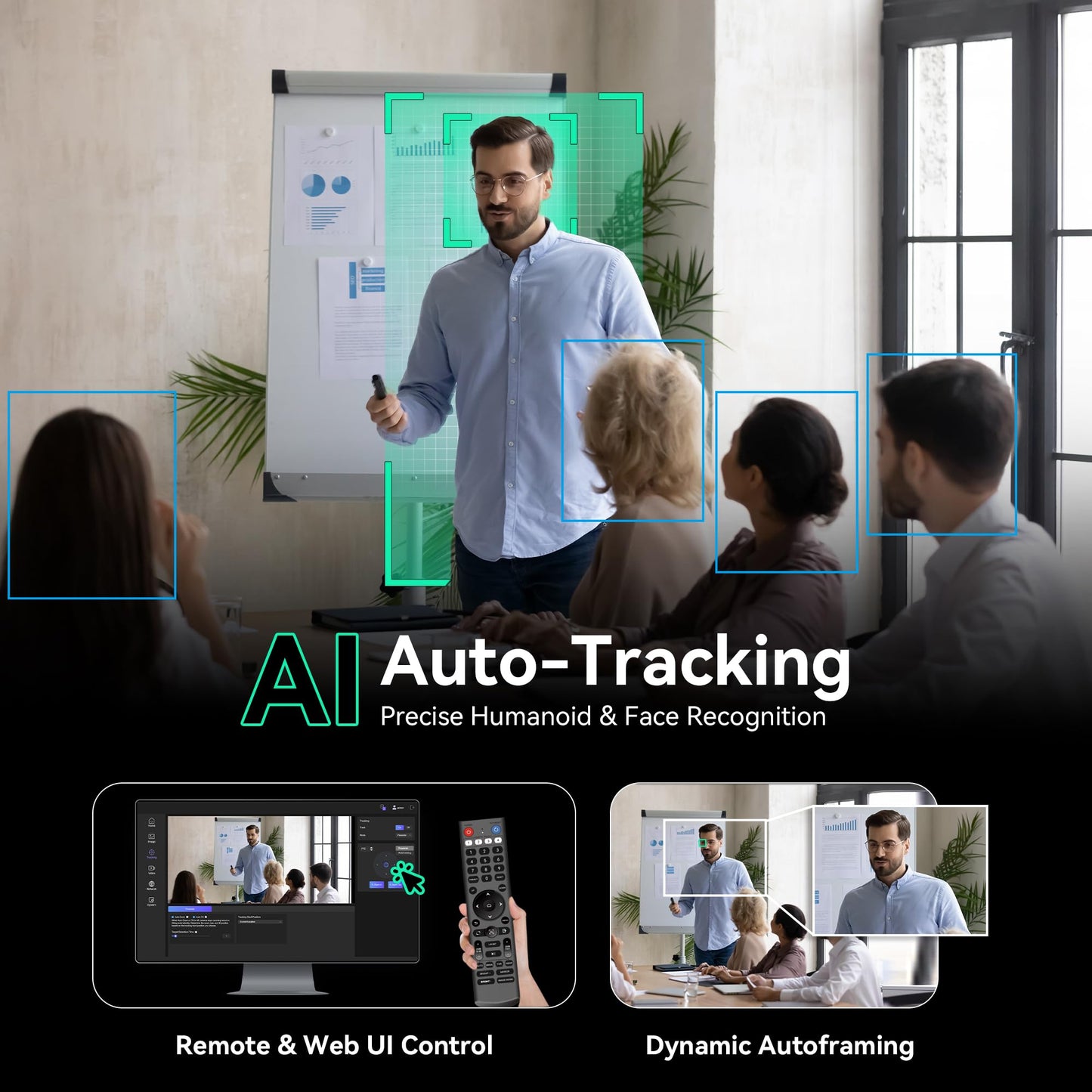 Tenveo PTZ Camera and Controller - 20X AI Humanoid & Face Auto-Tracking PTZ Camera with HDMI/USB3.0/LAN(PoE) and NDI PTZ Controller Joystick Keyboard Bundle for Church Worship Service Live Streaming
