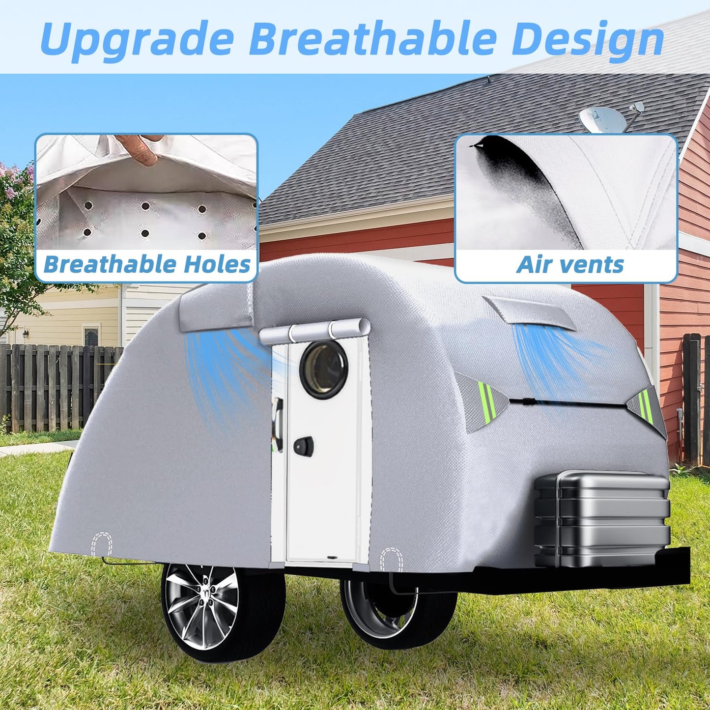Zenicham Teardrop Camper Cover Waterproof, Fade and Tear Resistant Travel Trailer Cover Fits 15ft, Utility Silver Coated Fabric RV with Metal Buckle, Outdoor Windproof Heavy-Duty Camper Covers