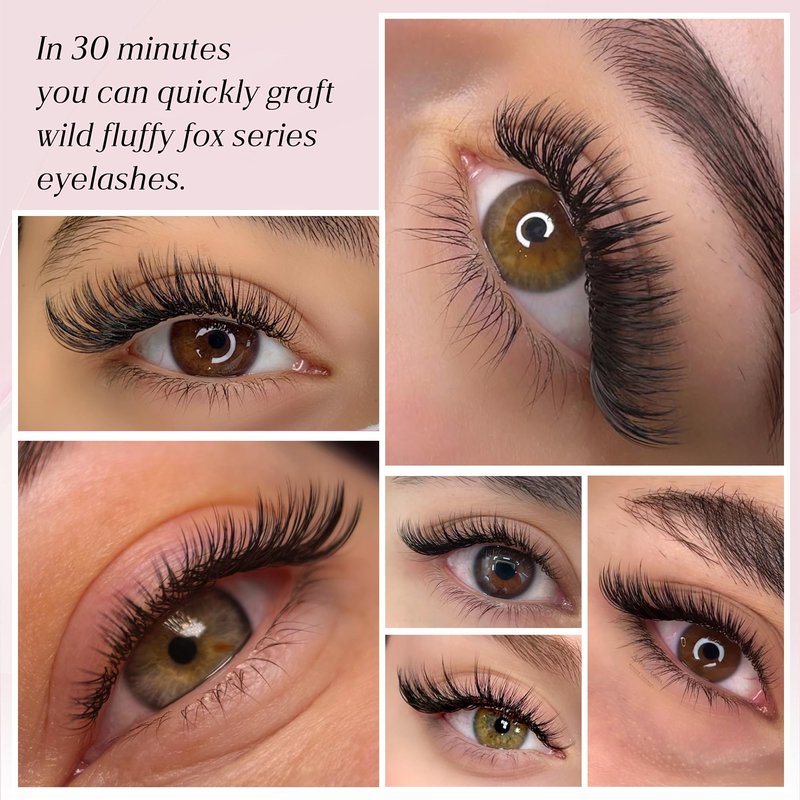 CoMango Fox EyeLashes Extension 2D Fans Flying YY Lashes Y Shaped Wispy Lashes Foy YY Lashes Mink Premade Lash Fans C/D Curly Natural Fluffy Handmade Individual Eyelash Fans(Black,2D-D-mix8-13mm)