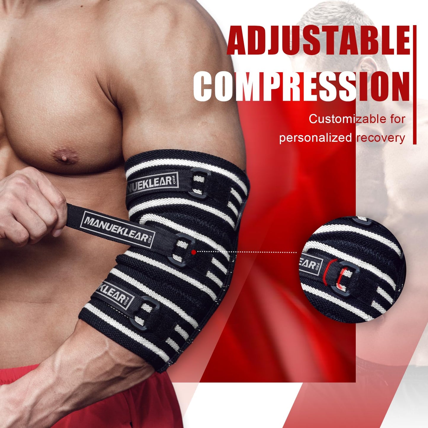 MANUEKLEAR Elbow Sleeves for Weightlifting, Adjustable Elbow Wraps for Weightlifting (XL(12.5"-14.5""))"