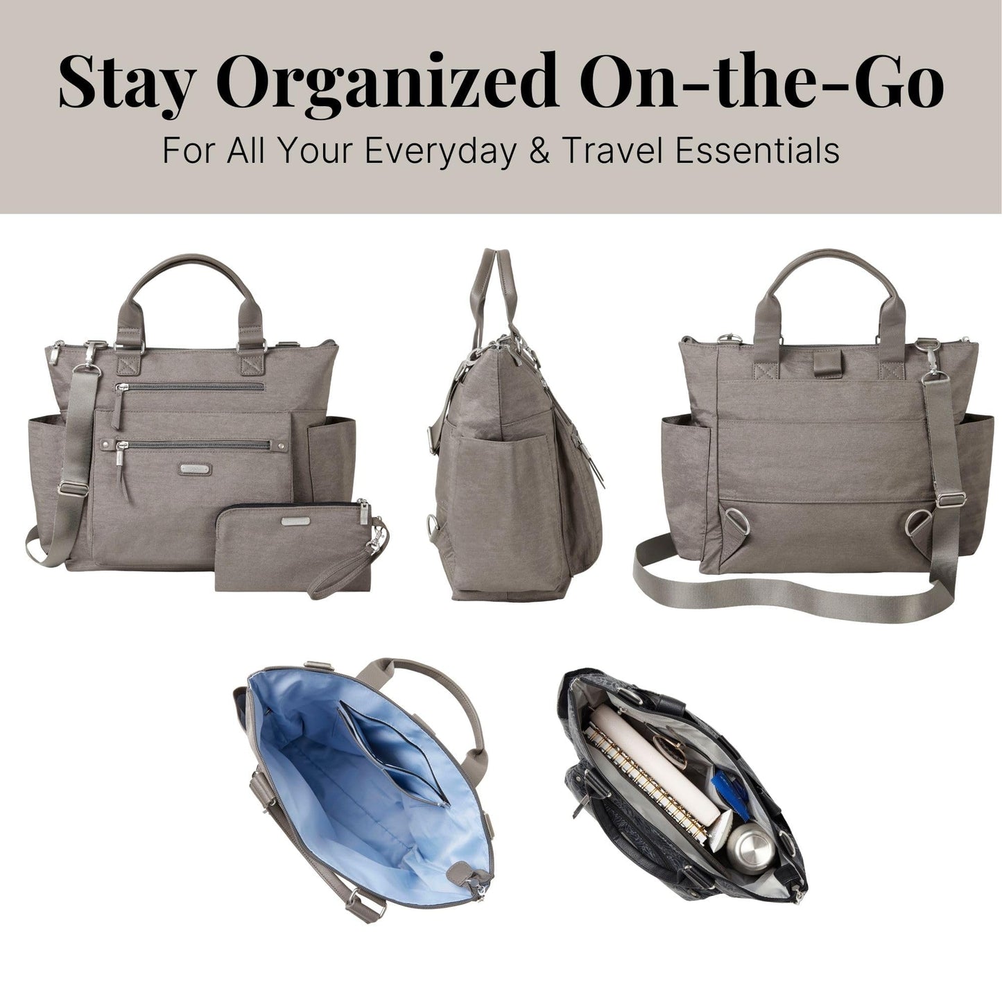 Baggallini 3-in-1 Convertible Backpack Tote Handbag - 15x12" Lightweight Travel Bag w/ RFID Phone Wristlet