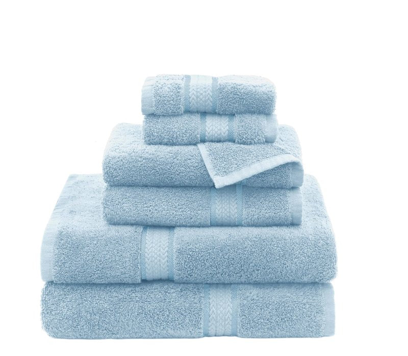 COTTON CRAFT Ultra Soft 6 Piece Towel Set - 2 Large Bath Towels, 2 Hand Towels, 2 Washcloths - Absorbent 580 GSM Quick Dry Everyday Luxury Hotel Bathroom Spa Gym Shower Pool - 100% Cotton - Light Blue