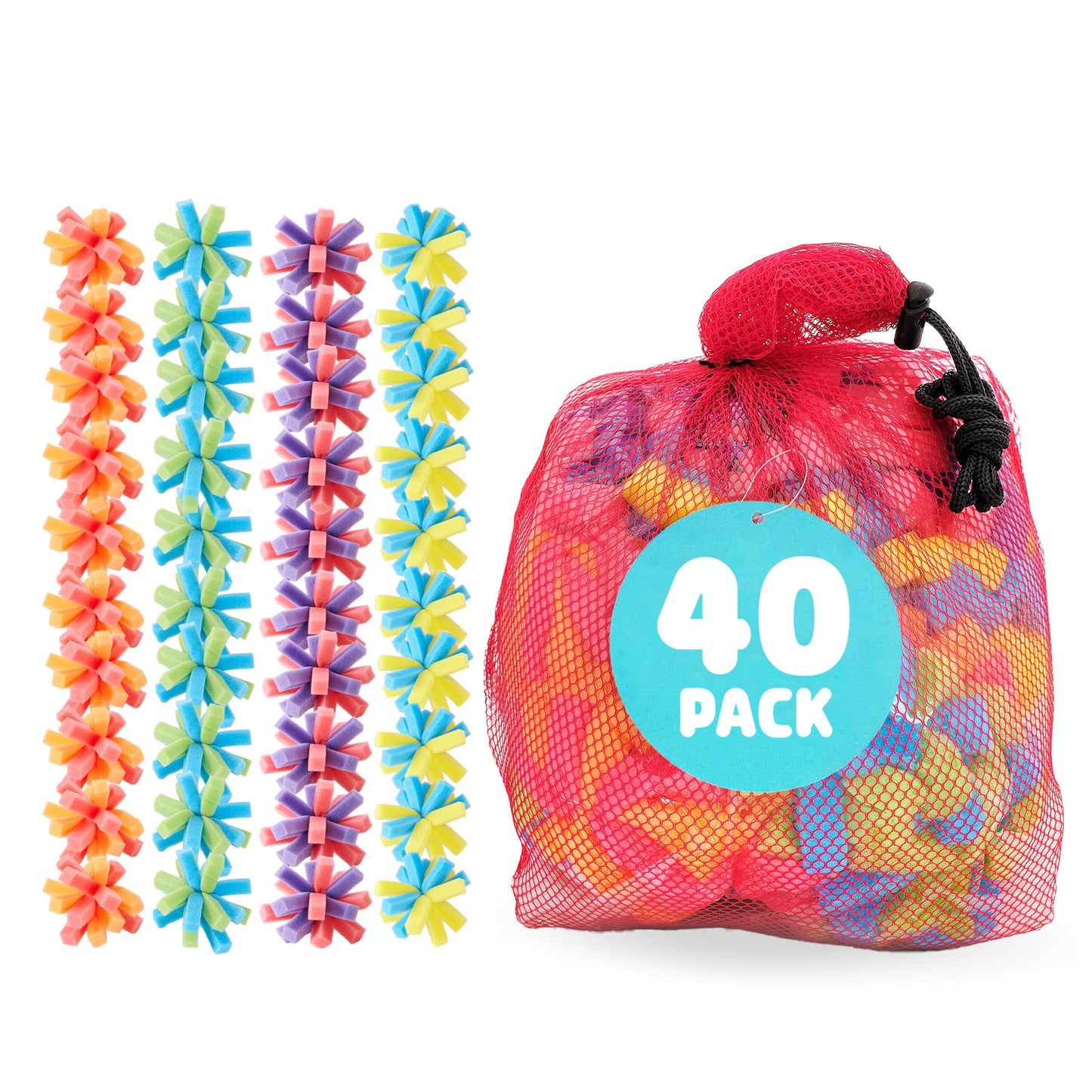 Chuckle & Roar - Reusable Sponge Balls - Eco-Friendly Water Balloon Alternative - Less Mess Family Outdoor Fun - Perfect for Preschool and Up! - Multicolor 40 Pack with Storage Bag