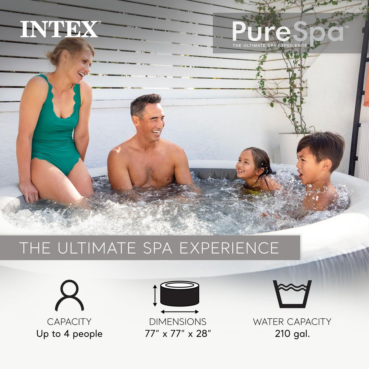 INTEX 28439EP PureSpa Greywood Deluxe Inflatable Spa Set: Includes Energy Efficient Cover – Spa Control App – Wireless Control Panel – 4 Person Capacity – 77" x 28"