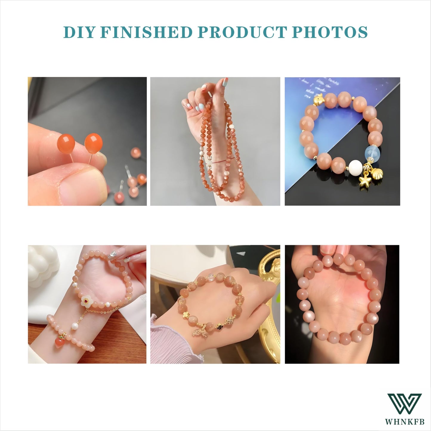 WHNKFB 10mm 50PCS Natural Peach Moonstone Round Beads, Smooth Polished Loose Gemstone Beads for Jewelry Making Craft - 4mm 6mm 8mm 10mm Options with Free Elastic Cord