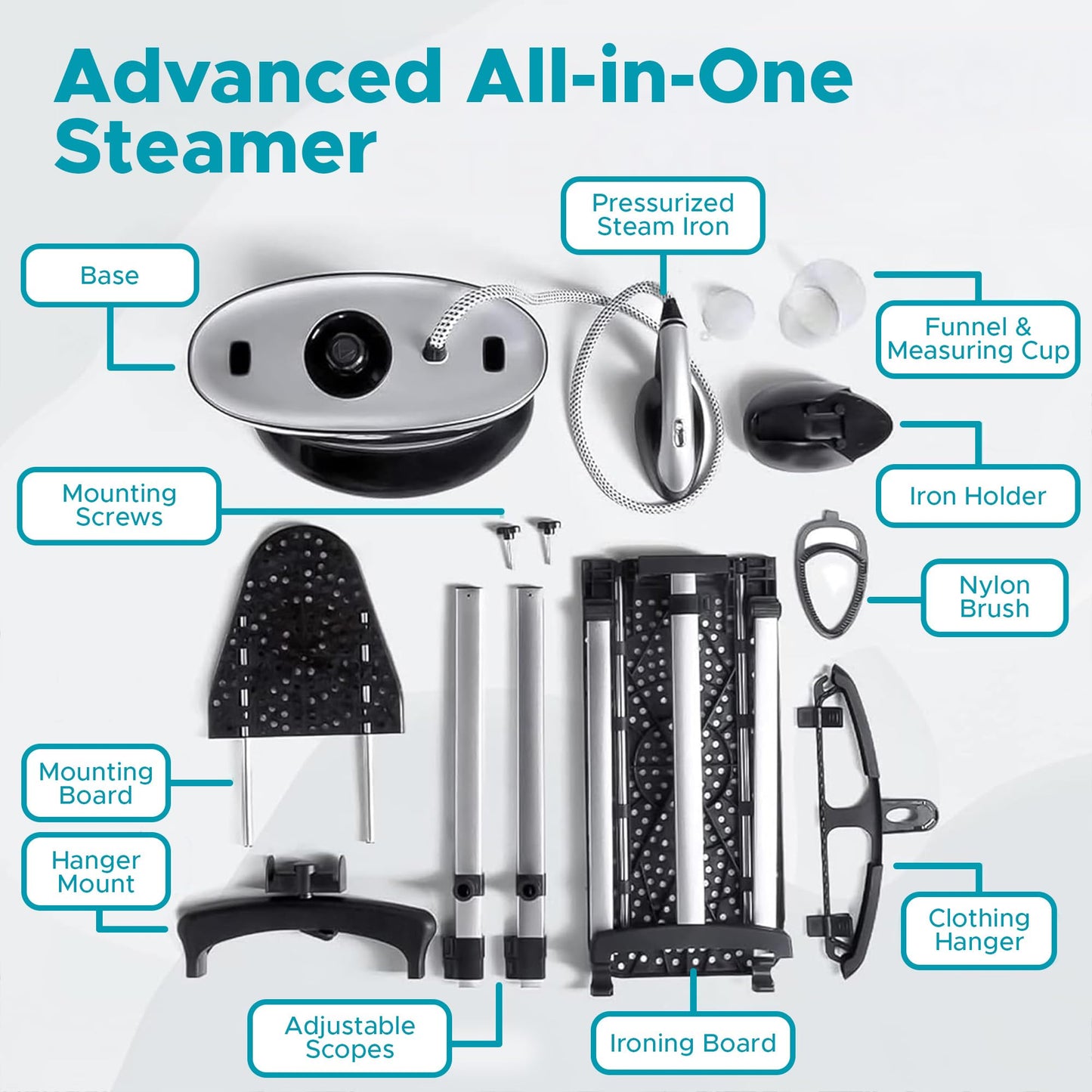 Steam & Go - All-in-One Garment Steamer and Iron, Pressurized Steamer For Clothes with Ironing Board and Clothing Hanger, Steam Iron Fabric Steamer for Wrinkles and Creases, Chemical-Free