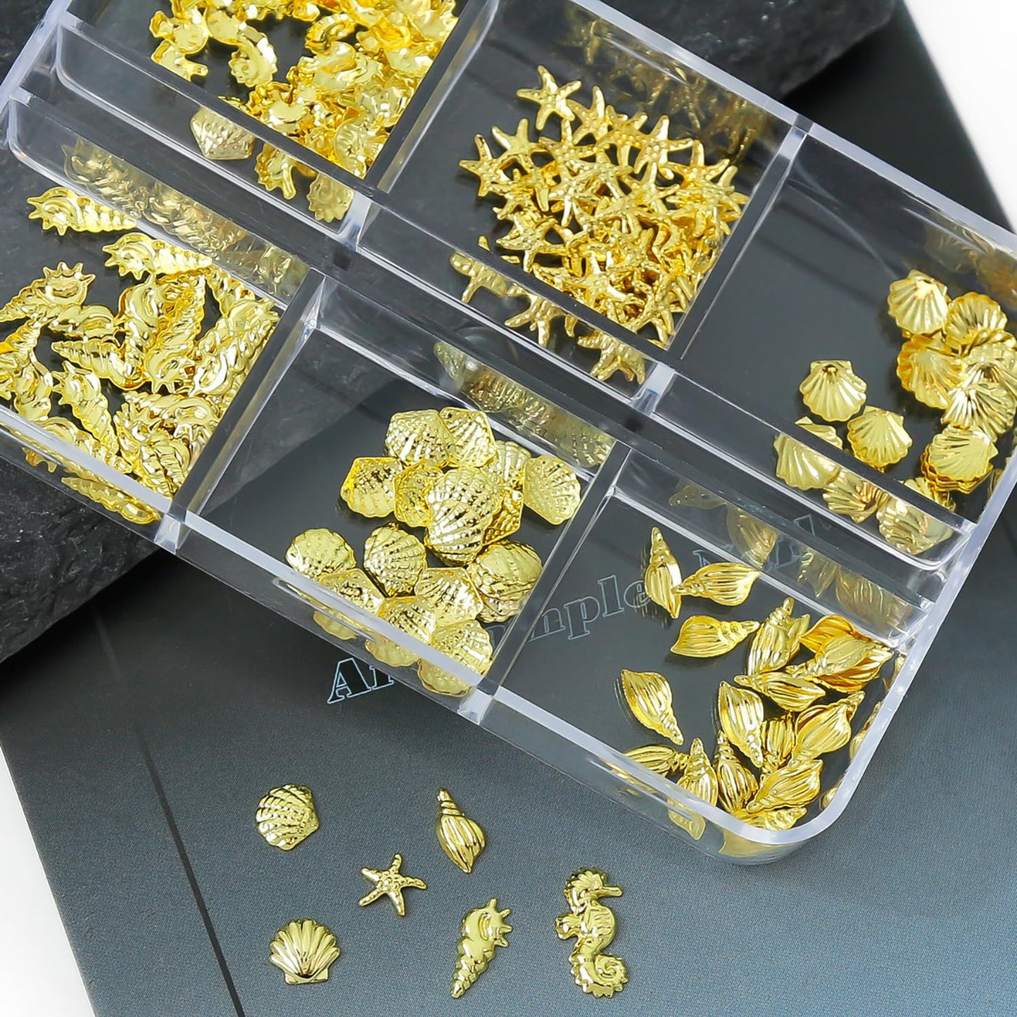 6 Grids Summer Ocean Nail Charms and Gems Marine Life Designs Nail Art Charms 3D Gold Starfish Seashell Nail Rhinestones Cute Conchs Seahorse Nail Jewelry Summer Beach Nails Decoration for Women