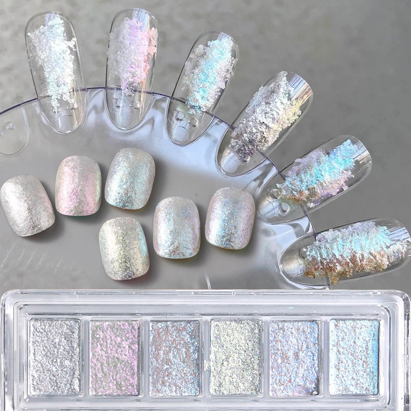Opal Aurora Iridescent Nail Glitter,6 Colors Holographic Bling Mud Solid Foil Nail Pigment Reflective Charm Mermaid Fairy Dust Nail Powder Manicure Paillettes