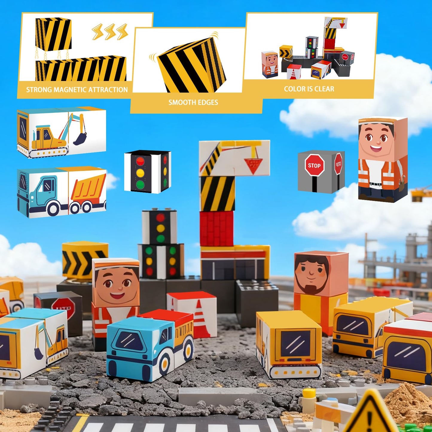 Silkovahamd Travel Magnetic Blocks Toys Portable, 40PCS Construction Magnet Building Tiles Road Trip Activities for Toddlers Kids Ages 3-8, STEM Sensory Toys Birthday Gift for Boy