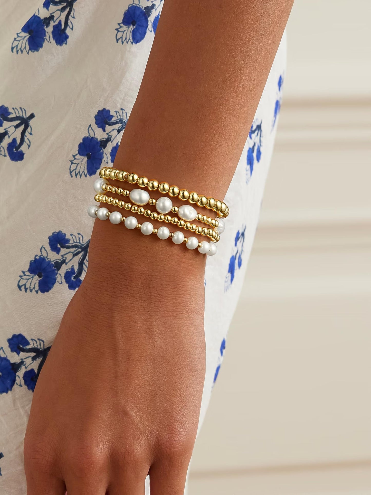 Badu Gold Beaded Bracelets for Women Boho Crystal Multiple Layered Stackable Wrap Bangle Set Paperclip Chain Trendy Jewelry (Gold-4Pcs-Pear)