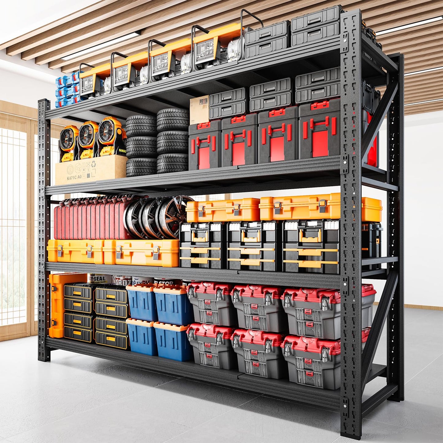 RAVIGIN 7000LBS Storage Shelves,79" W Garage Shelving Heavy Duty Metal Adjustable Garage Shelves, Shelving Units Industrial Shelving for Warehouse,79" W x 24" D x 79" H,Black
