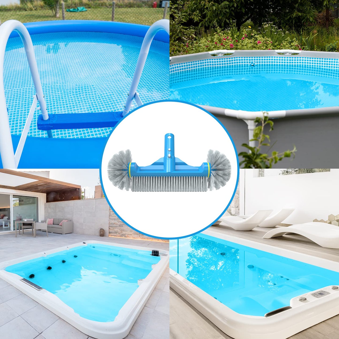 TidyMister 12.5'' Round End Pool Brush Head - Cleaning Wall & Tiles & Steps, Sturdy Nylon Bristles, Scrub Brush for Inground/Above Ground Pool, Spa, Hot Tub, No Pole