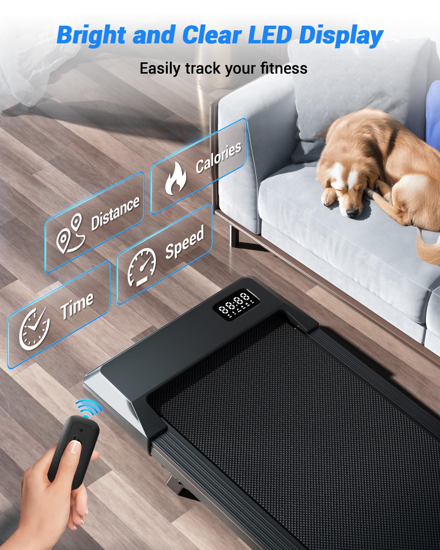 DeerRun Walking Pad Treadmill with 6% Manual Incline, Under Desk Treadmill for Home Office & Small Spaces, 0.6–3.8 MPH, 2.5 HP, 300 lb Capacity, App & Remote Control