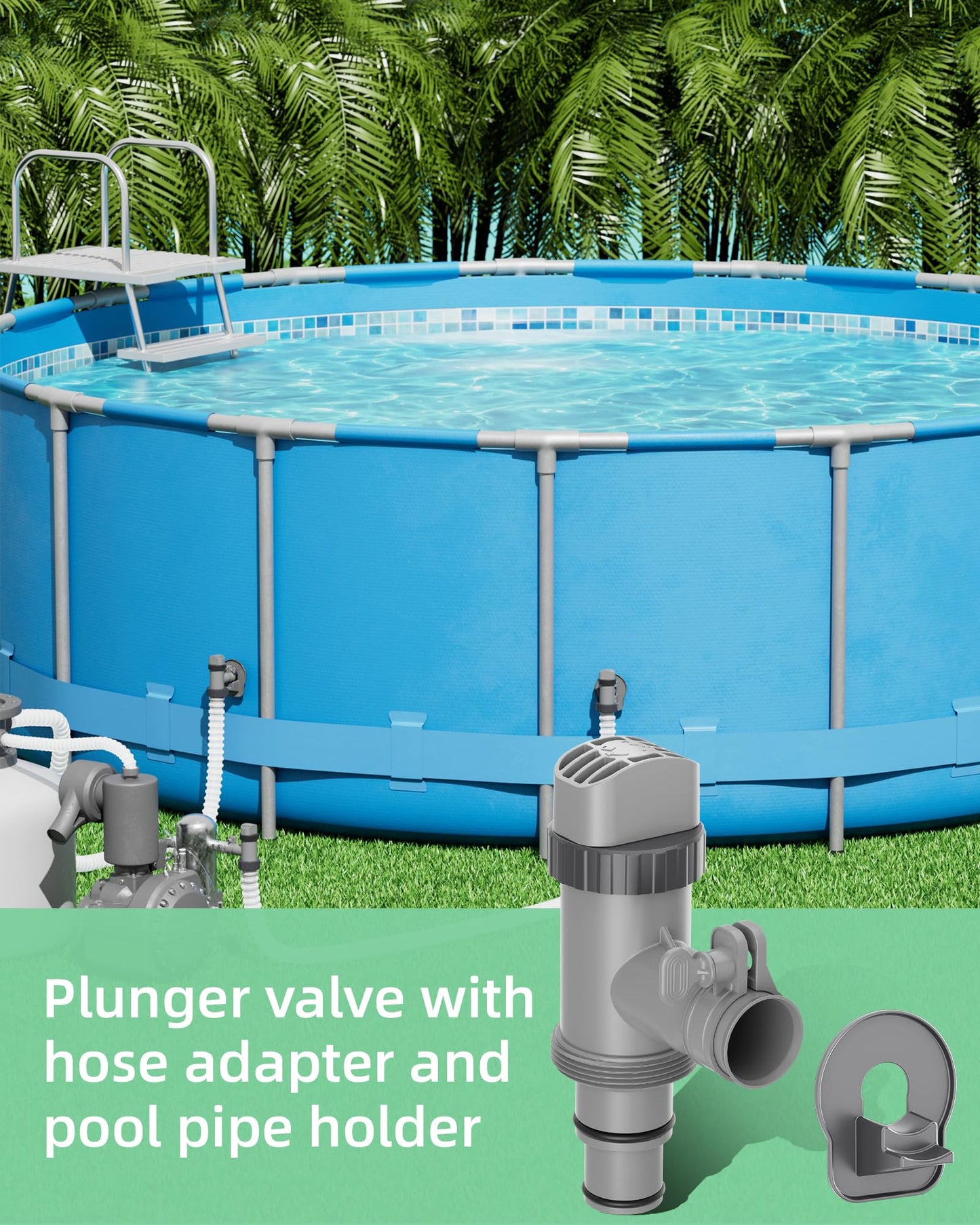 SHAPON Above Ground Swimming Pool Plunger Valve & Swimming Pool Pipe Holder Set- Replacement Pool Accessories Compatible with Intex Pools (2 Each)