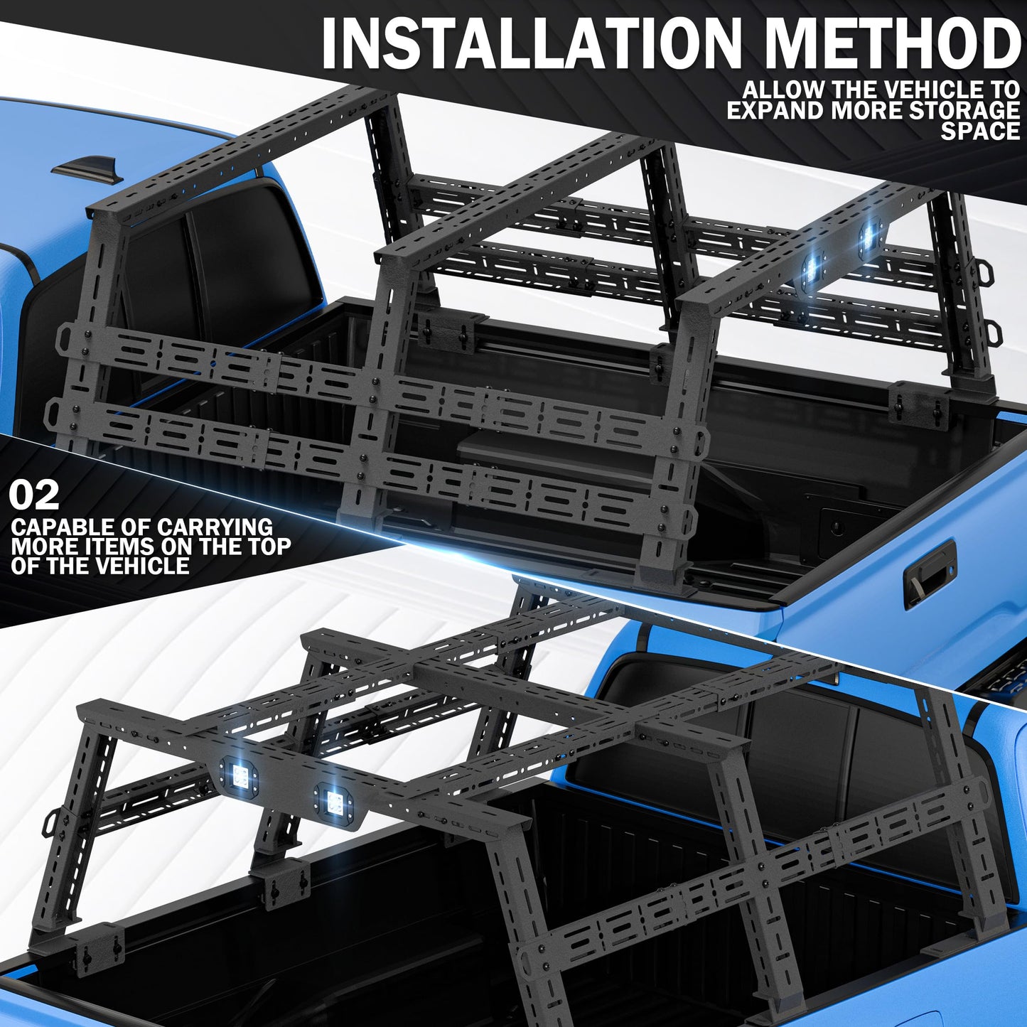 YZONA Truck Cargo Rack Adjustable 16.8-25" High Bed Racks Cargo Carrier Compatible with Toyota Tacoma/Tundra/Titan/Frontier/Gladiator JT/Ford F-Series/Silverado/Sierra/Dodge Ram
