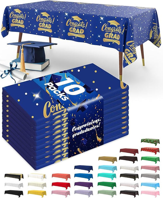 Pureegg Graduation Decorations 2026 Plastic Tablecloth Disposable 10 Pack, Class of 2026 Black Rectangle Table Cover 54 x 108 Inch, Plastic Table Cloth for Graduation Party, Picnic