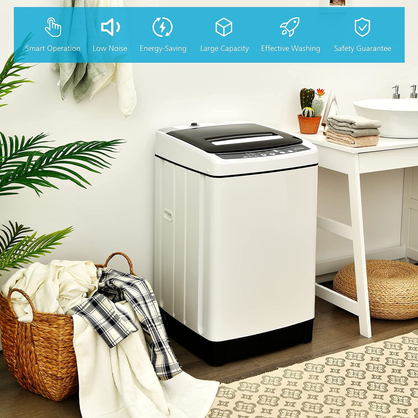 Giantex Portable Washing Machine, 2 in 1 Full Automatic Laundry Washer 1.5Cu.Ft 11lbs Capacity Washing and Spinning Combo 8 Programs 10 Water Levels Energy Saving Top Load Washer for Apartment Dorm